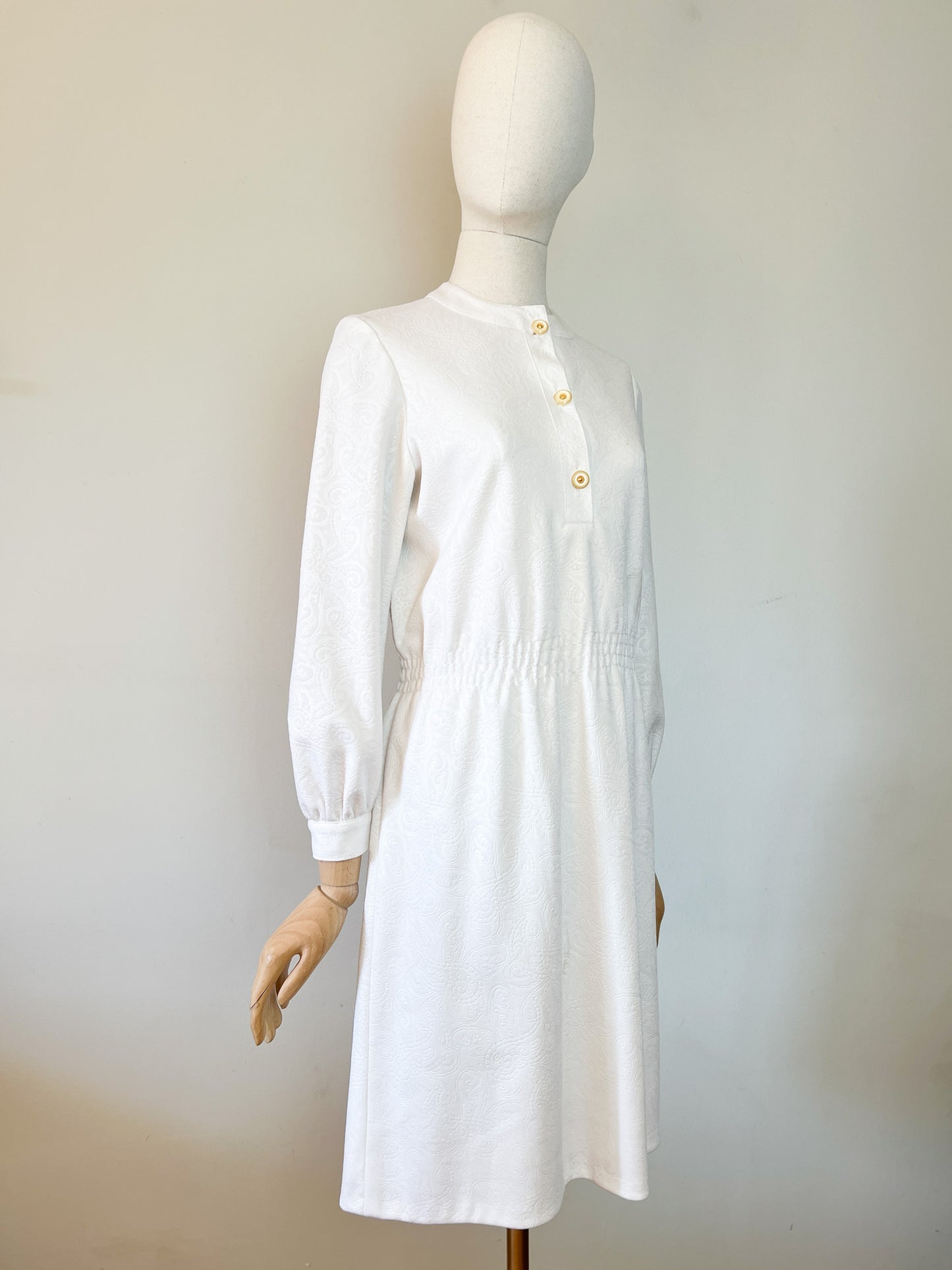 Robe Vintage Blanche en Jacquard - Style Années 60-70 - Taille 38