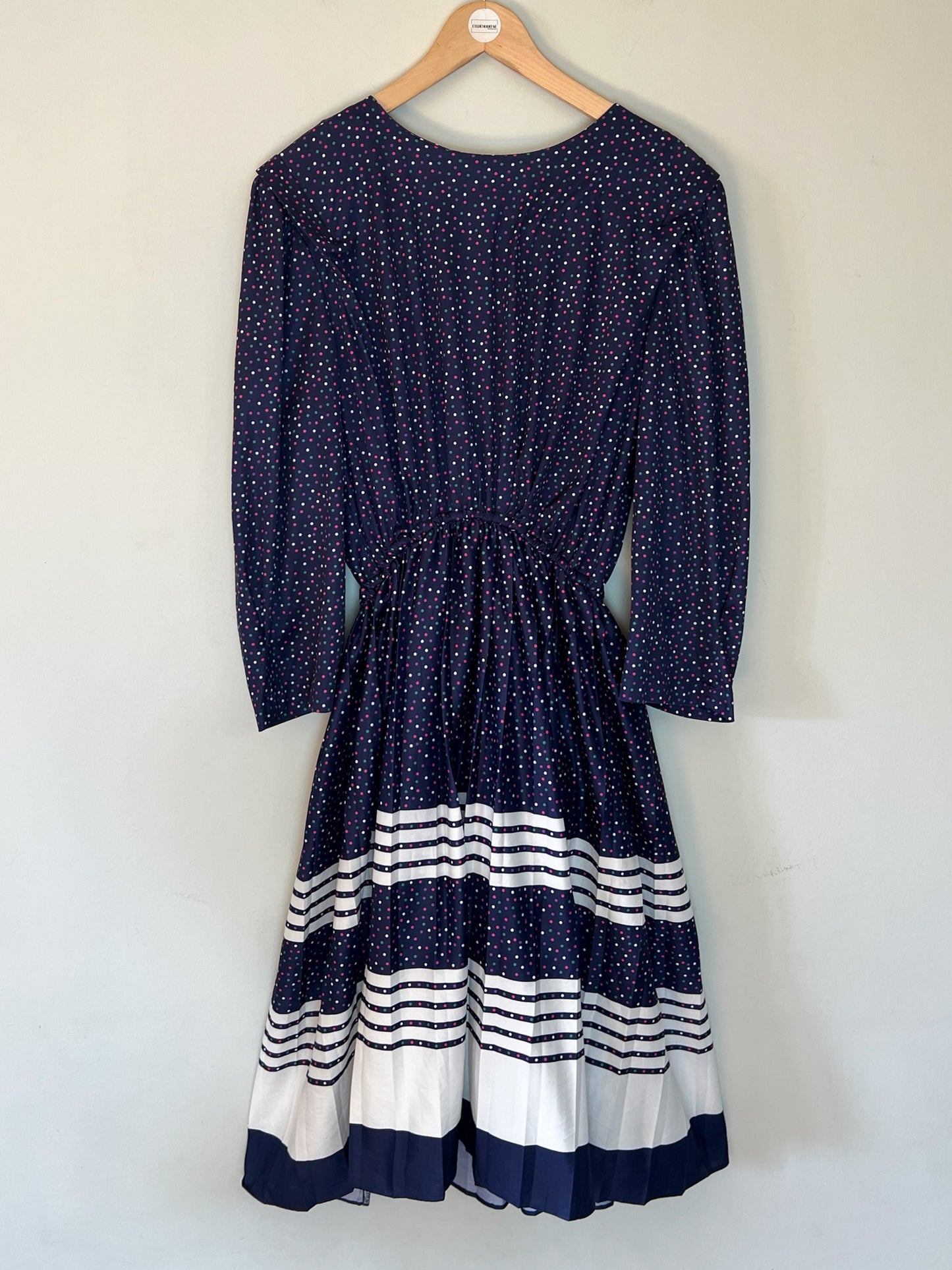 Robe Vintage Années 80 - Imprimé Pois et Rayures - Taille 38/40