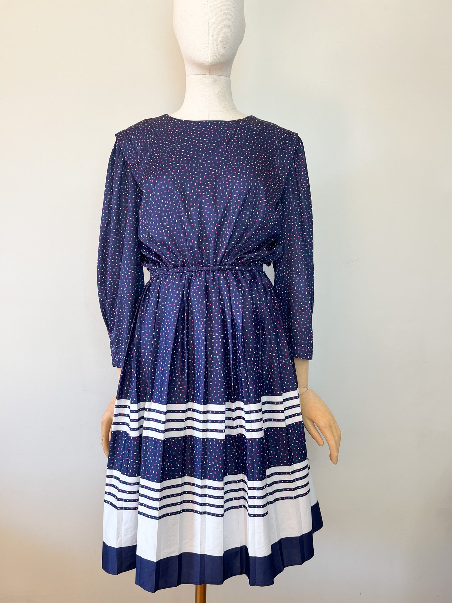 Robe Vintage Années 80 - Imprimé Pois et Rayures - Taille 38/40