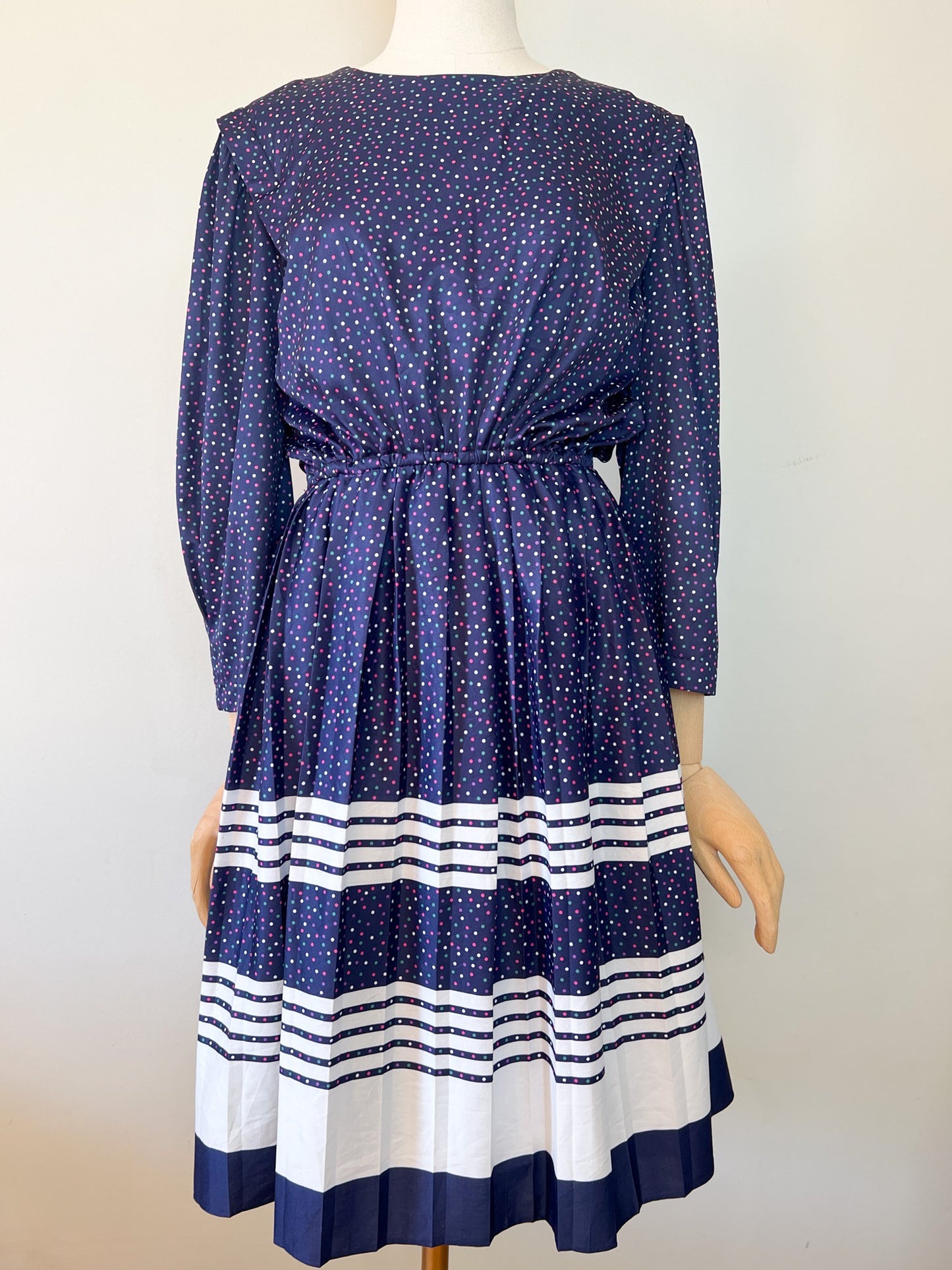 Robe Vintage Années 80 - Imprimé Pois et Rayures - Taille 38/40