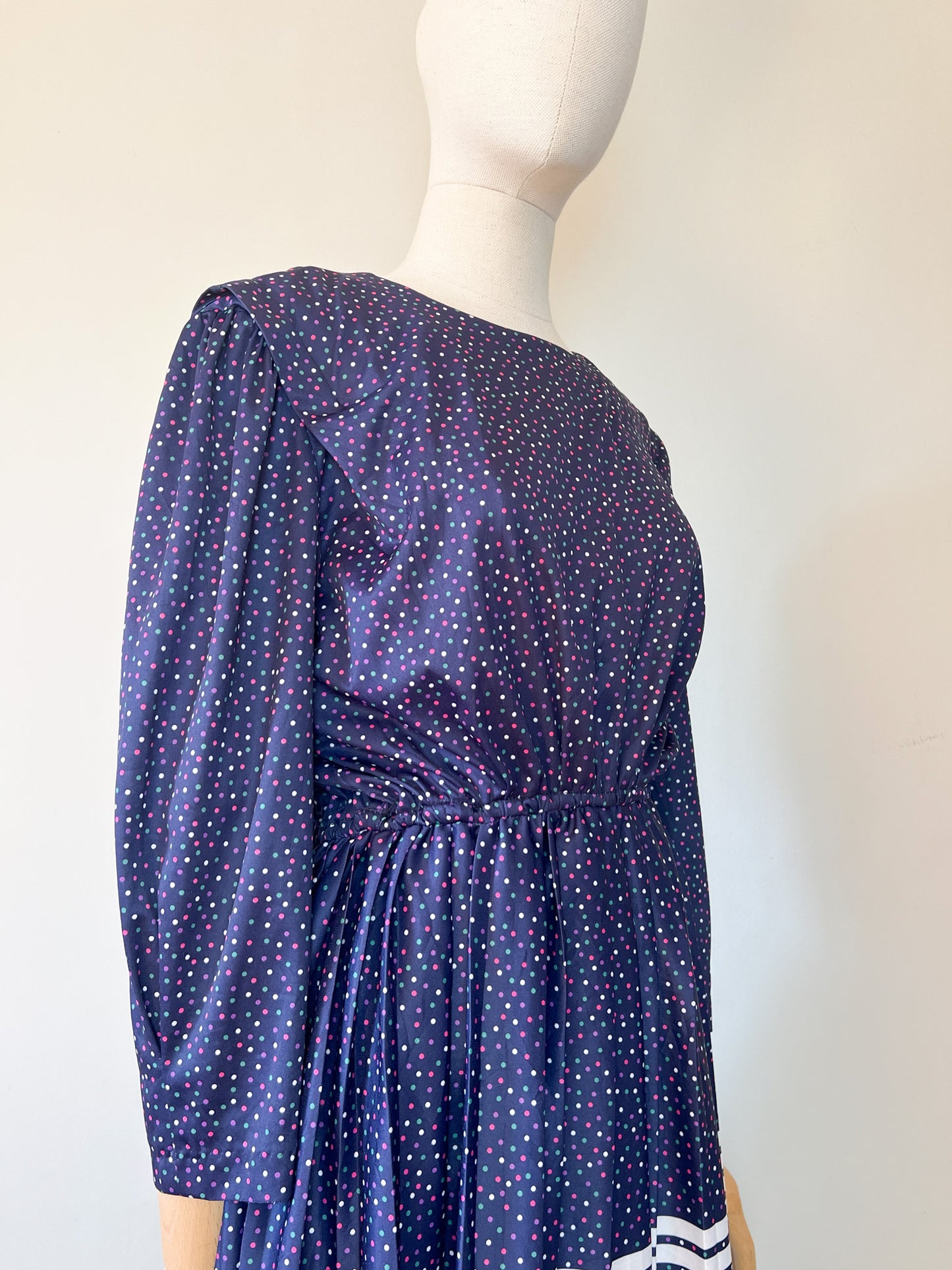Robe Vintage Années 80 - Imprimé Pois et Rayures - Taille 38/40