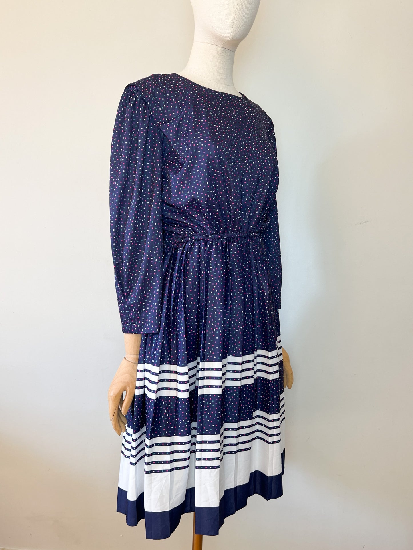 Robe Vintage Années 80 - Imprimé Pois et Rayures - Taille 38/40