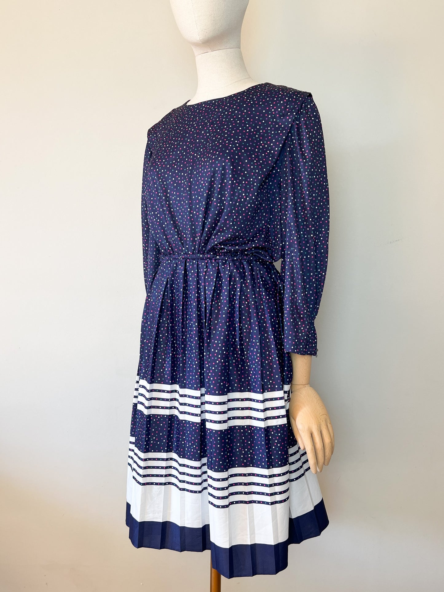 Robe Vintage Années 80 - Imprimé Pois et Rayures - Taille 38/40