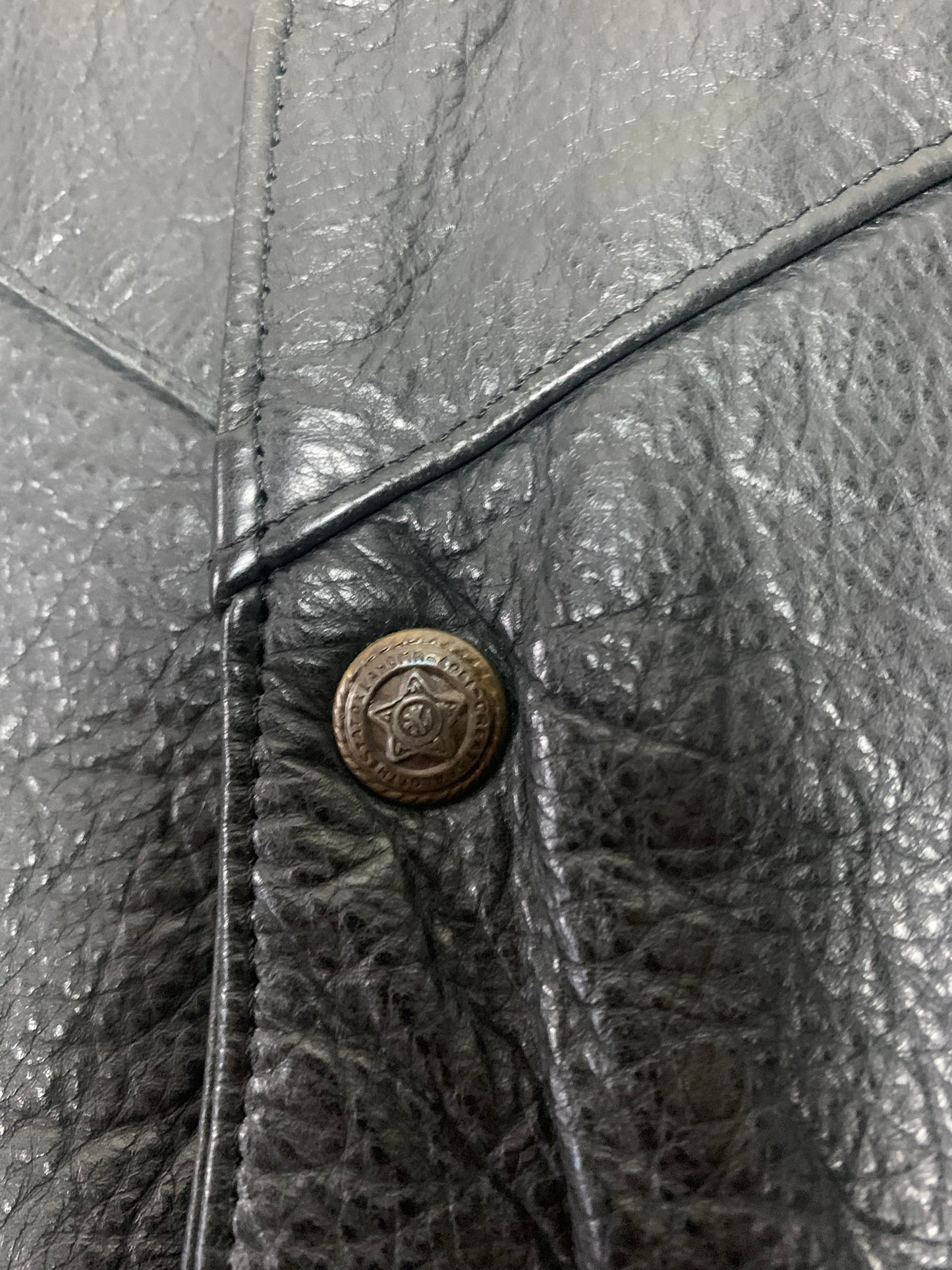 Veste en cuir noir sans manche vintage