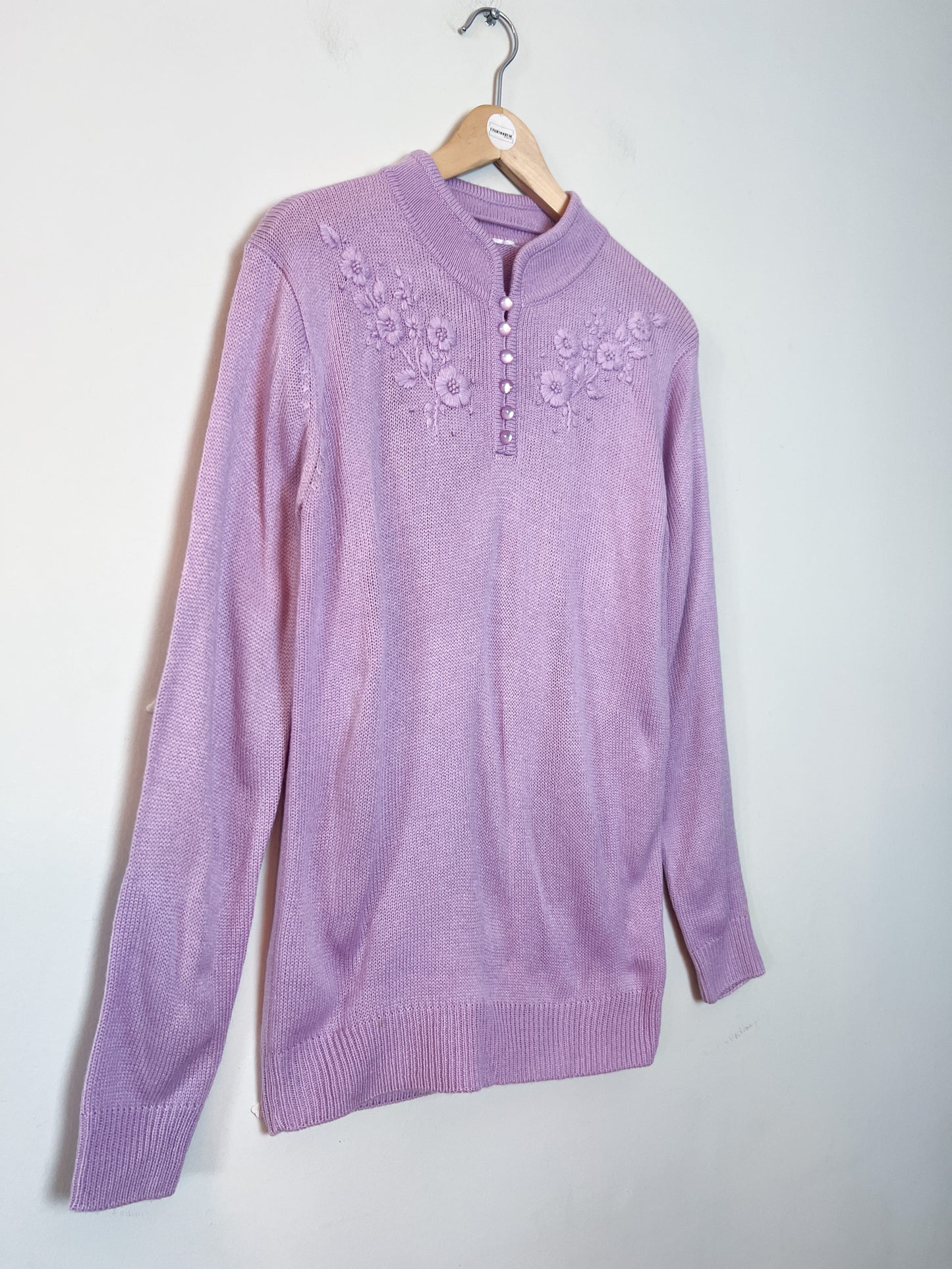 Pull Vintage Col Mao Brodée Lila - Taille 38/40