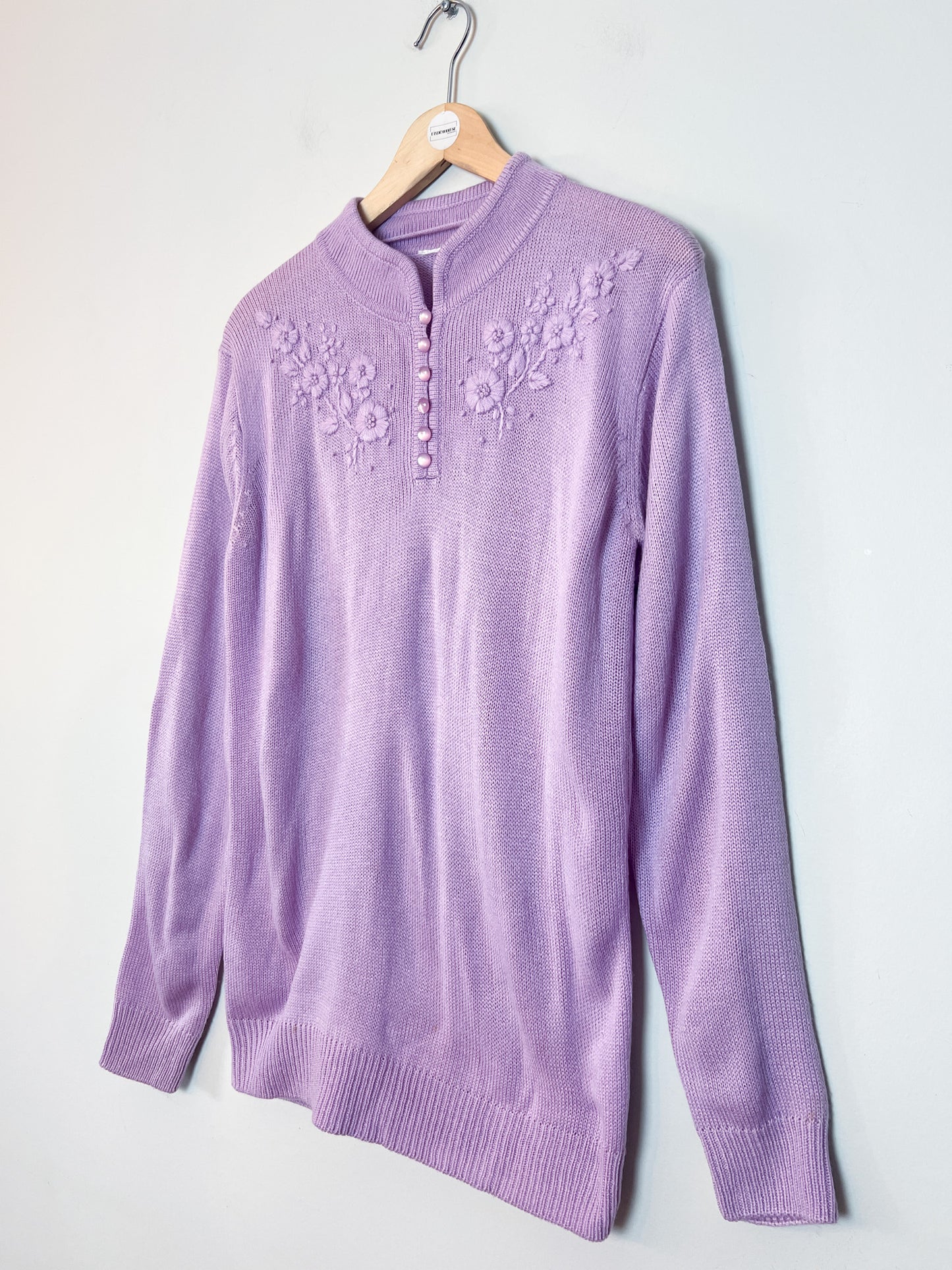 Pull Vintage Col Mao Brodée Lila - Taille 38/40