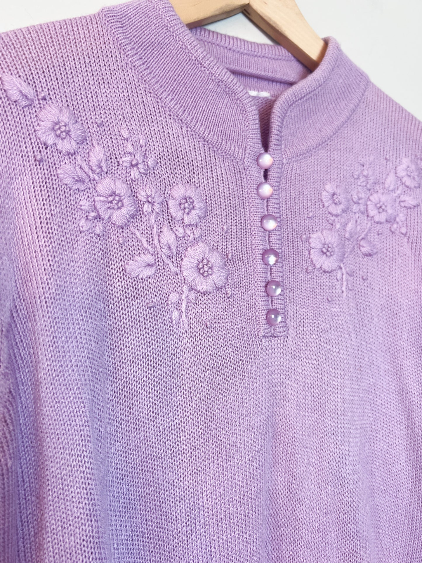 Pull Vintage Col Mao Brodée Lila - Taille 38/40