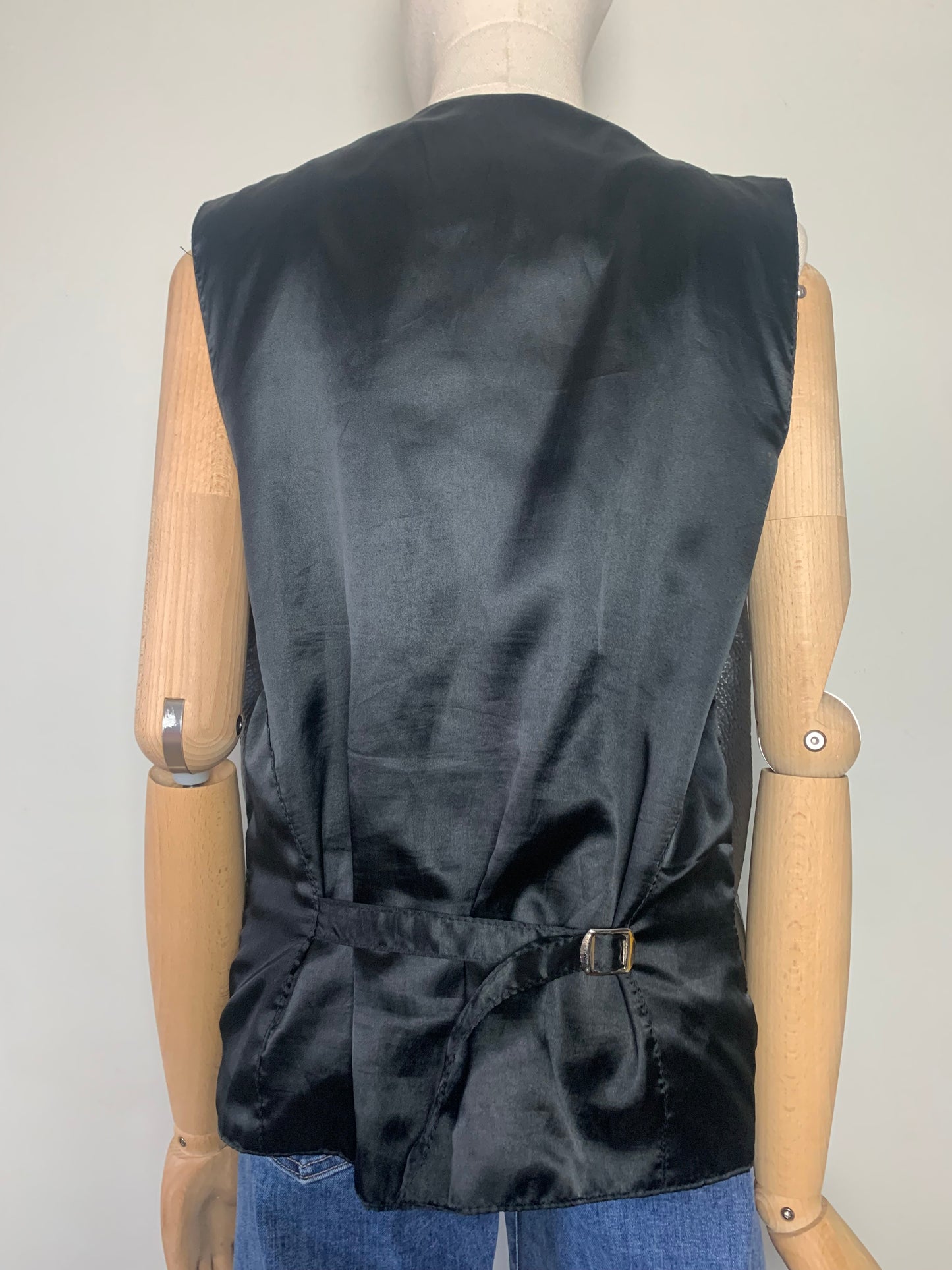 Veste en cuir noir sans manche vintage
