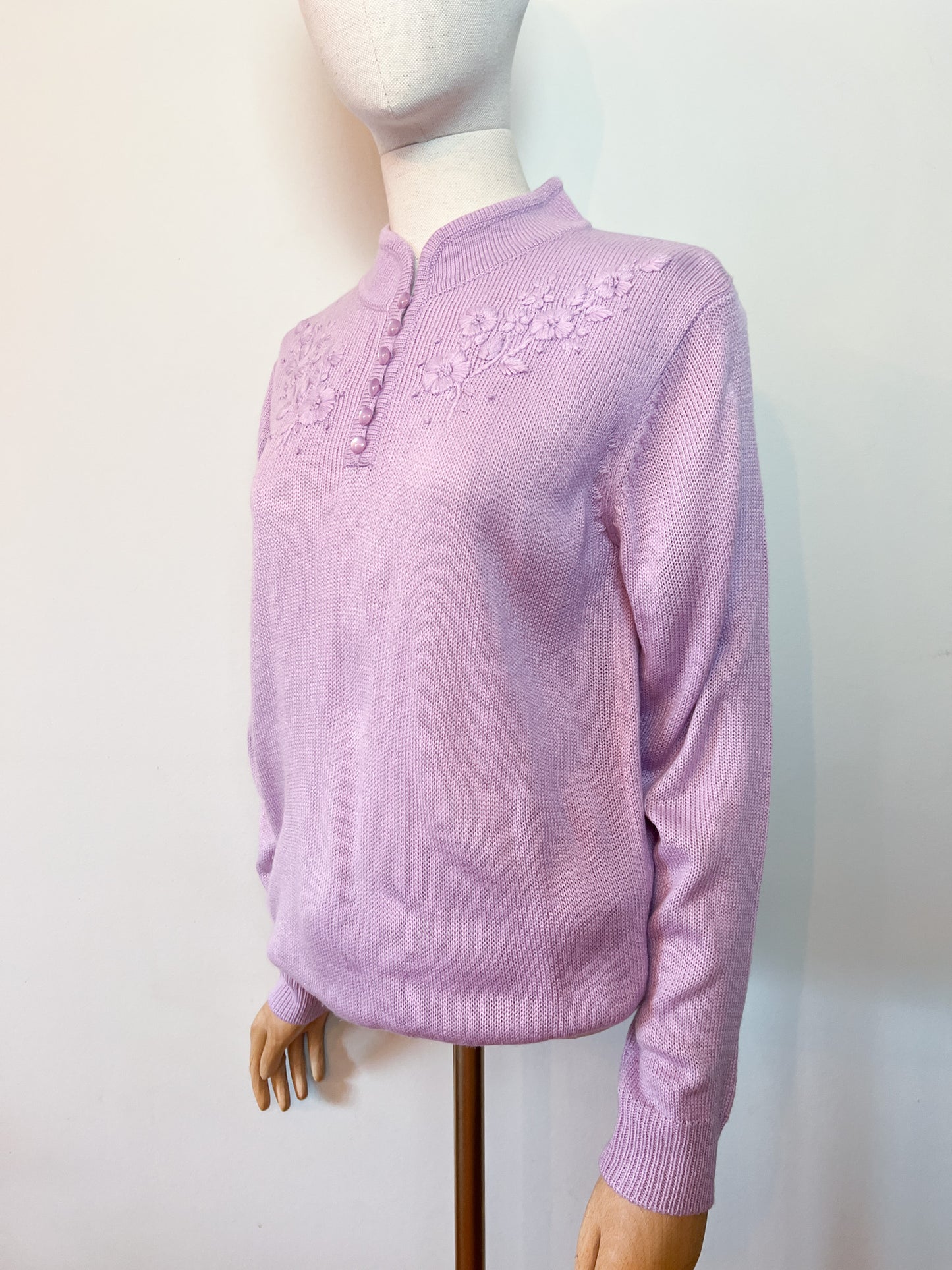Pull Vintage Col Mao Brodée Lila - Taille 38/40