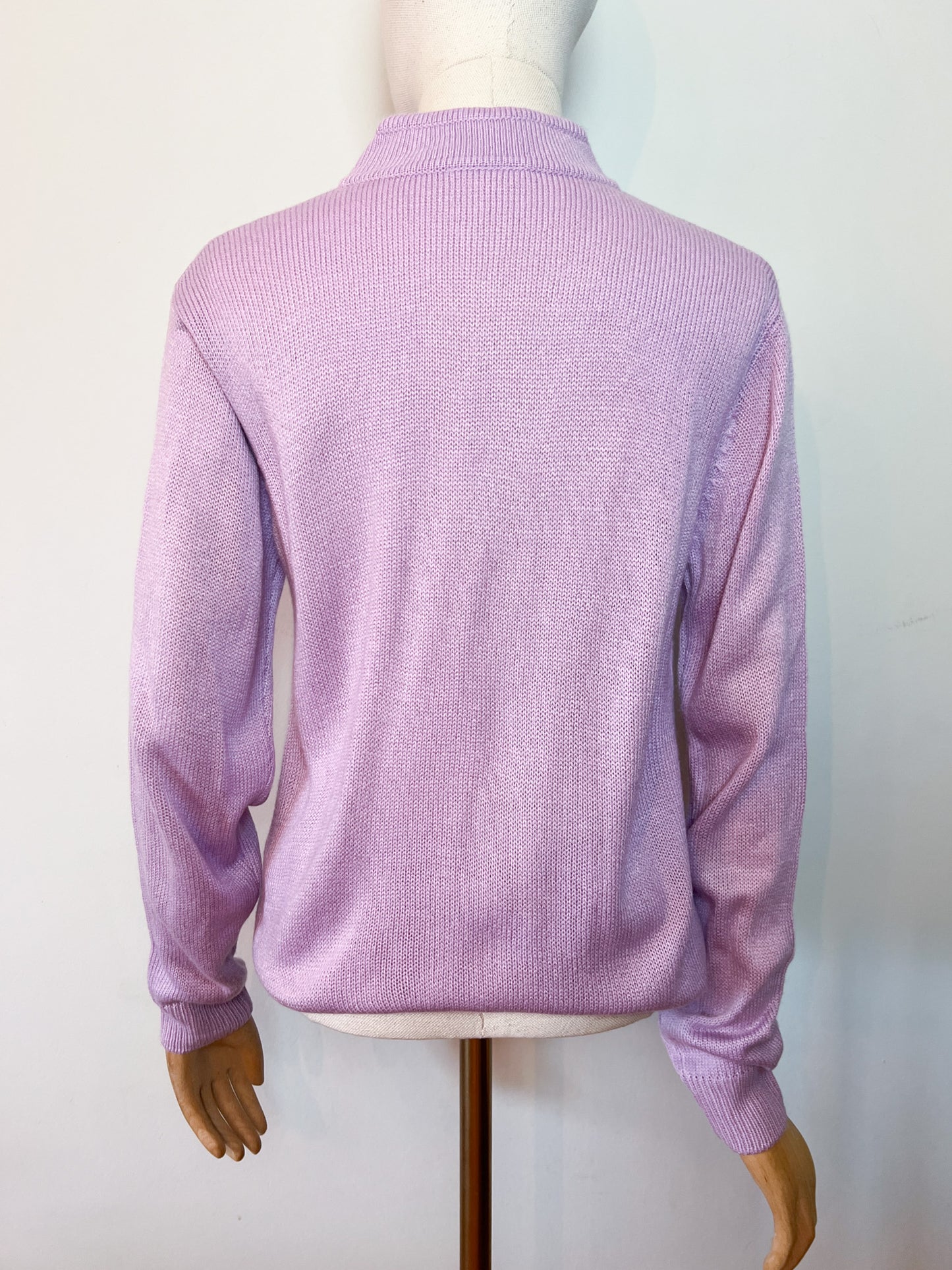 Pull Vintage Col Mao Brodée Lila - Taille 38/40