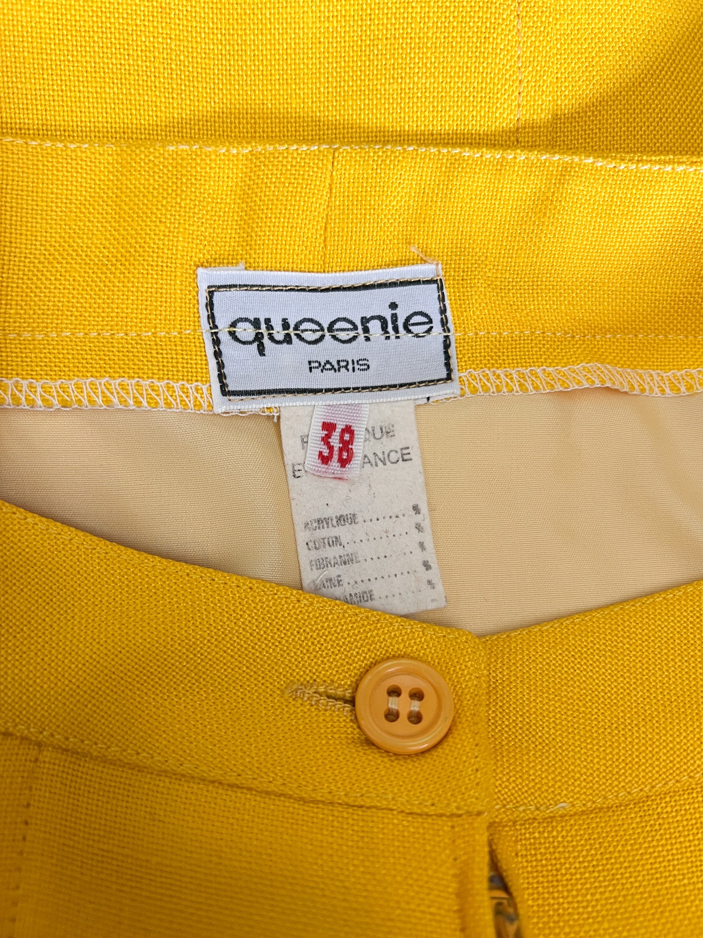 Jupe Crayon Vintage Années 80 Jaune Bouton d'Or - Made in France - Taille 34/36