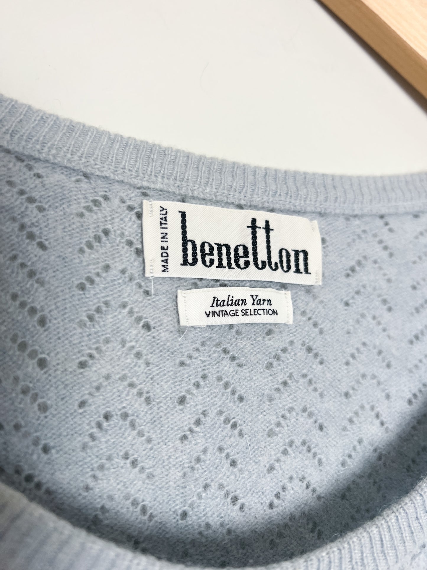 Pull Benetton en Laine Angora Ajourée - Bleu Clair - Taille S