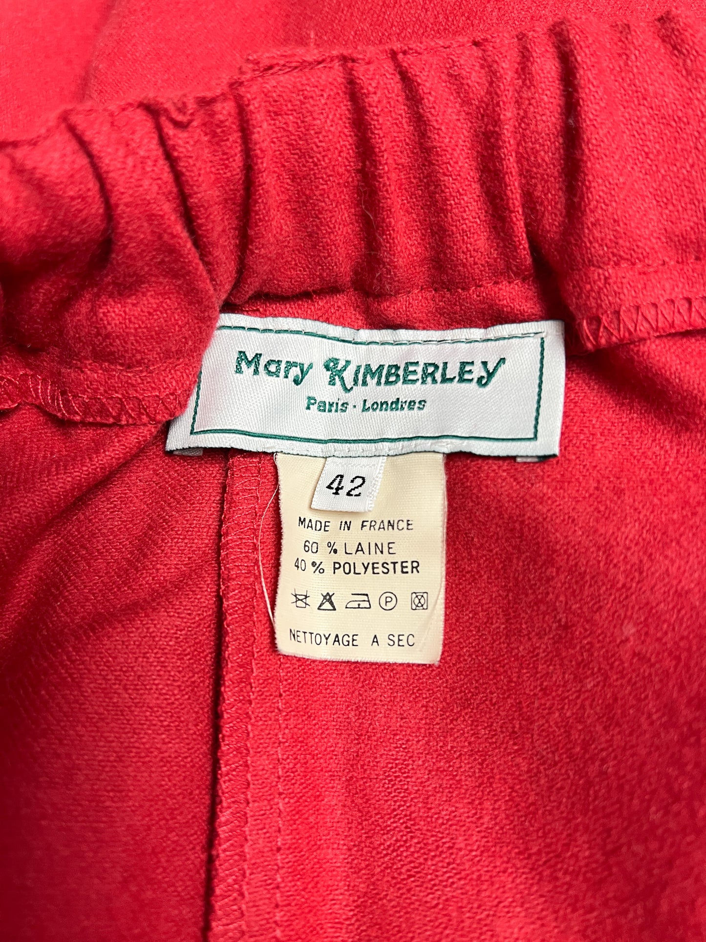 Jupe Midi Vintage Années 80 Rouge -boutonnée - Laine - Mary Kimberley- T. 38/40