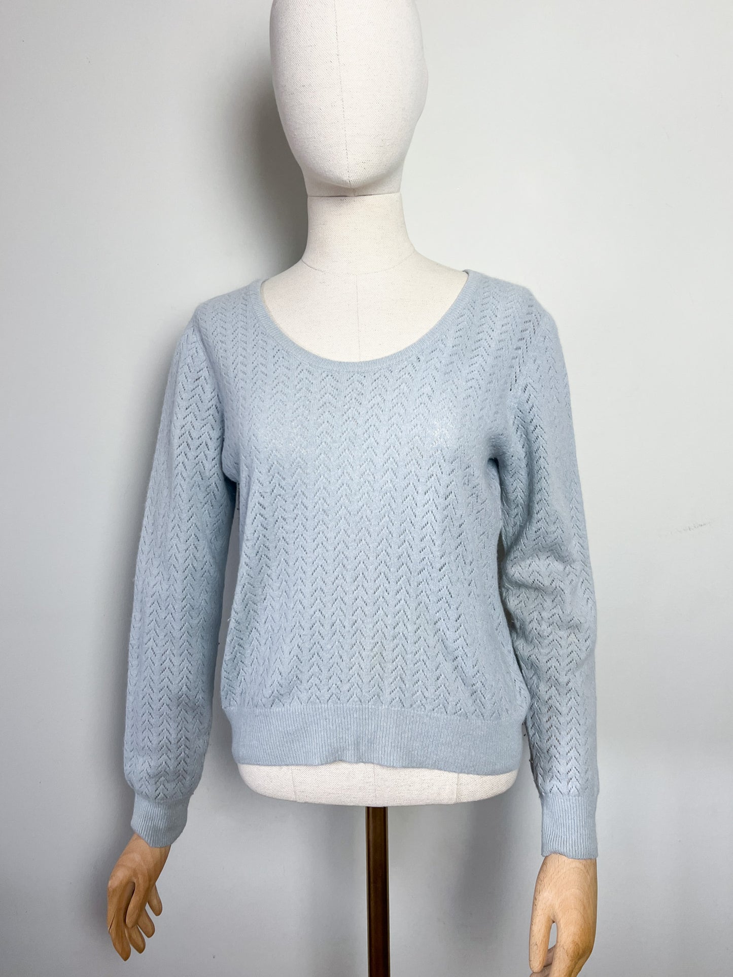 Pull Benetton en Laine Angora Ajourée - Bleu Clair - Taille S