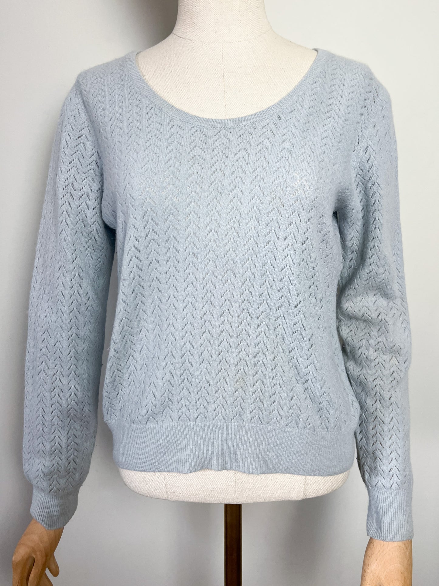 Pull Benetton en Laine Angora Ajourée - Bleu Clair - Taille S