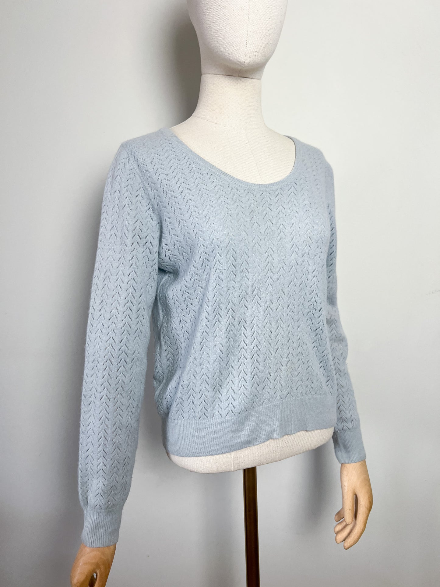Pull Benetton en Laine Angora Ajourée - Bleu Clair - Taille S