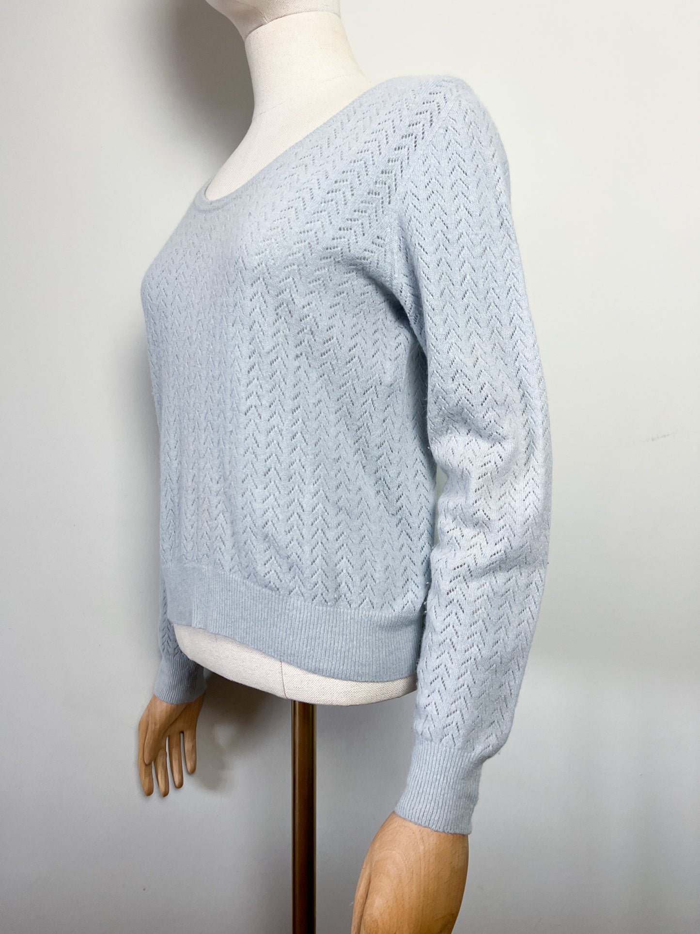 Pull Benetton en Laine Angora Ajourée - Bleu Clair - Taille S
