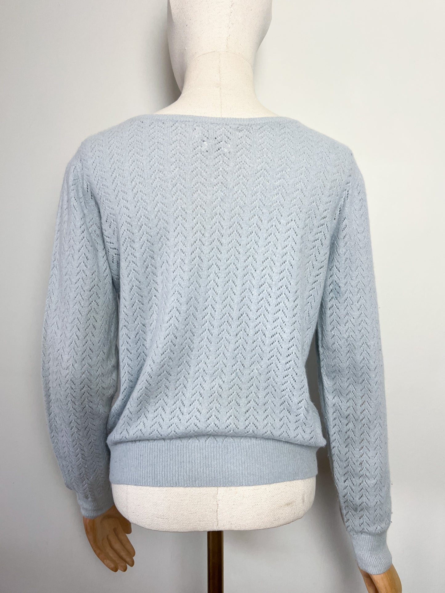 Pull Benetton en Laine Angora Ajourée - Bleu Clair - Taille S