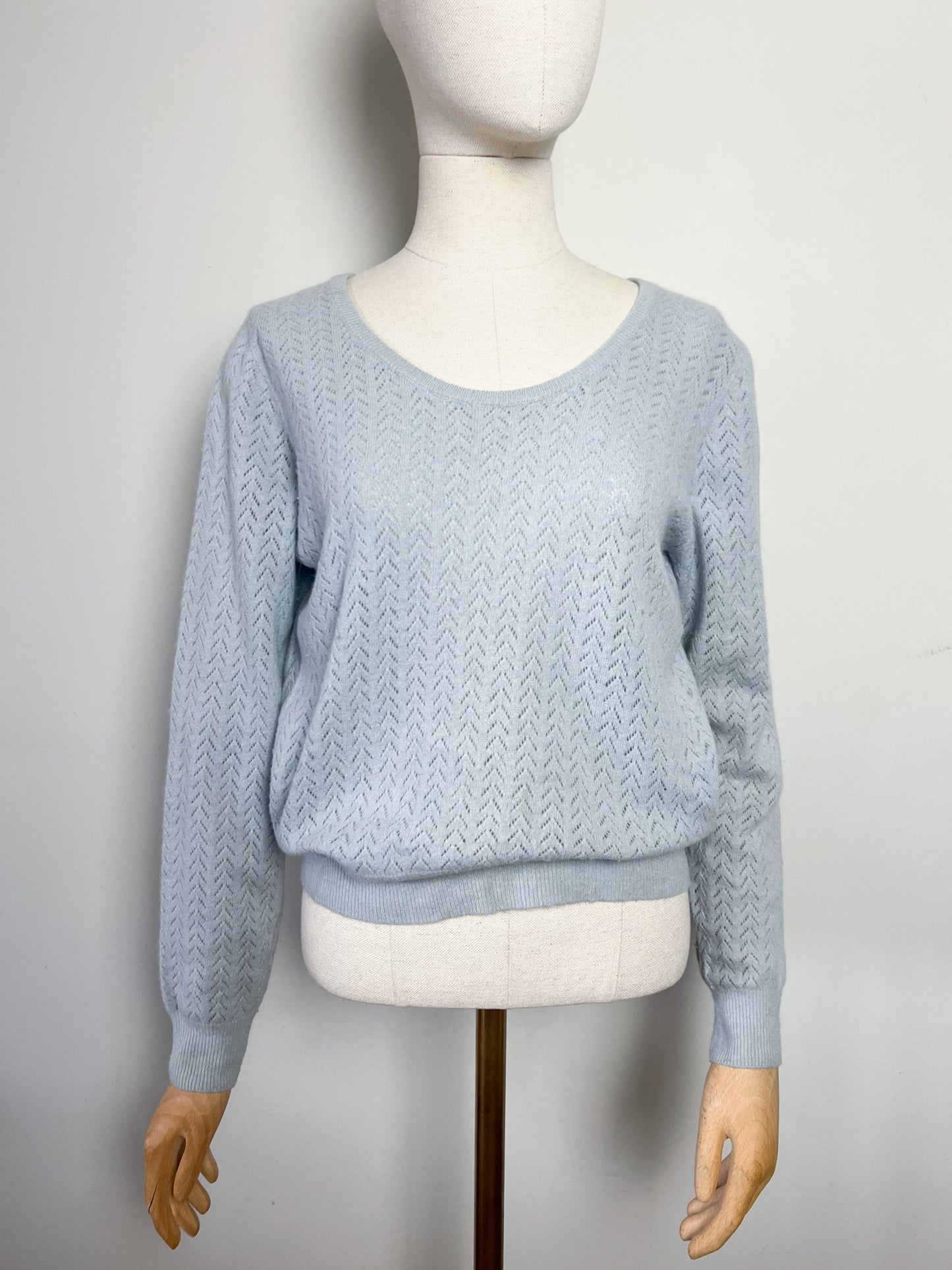 Pull Benetton en Laine Angora Ajourée - Bleu Clair - Taille S