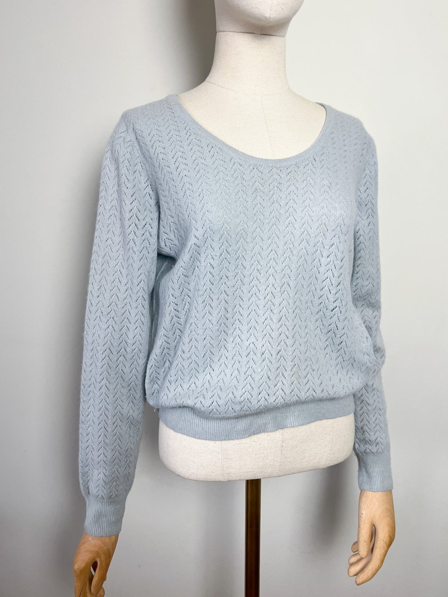 Pull Benetton en Laine Angora Ajourée - Bleu Clair - Taille S