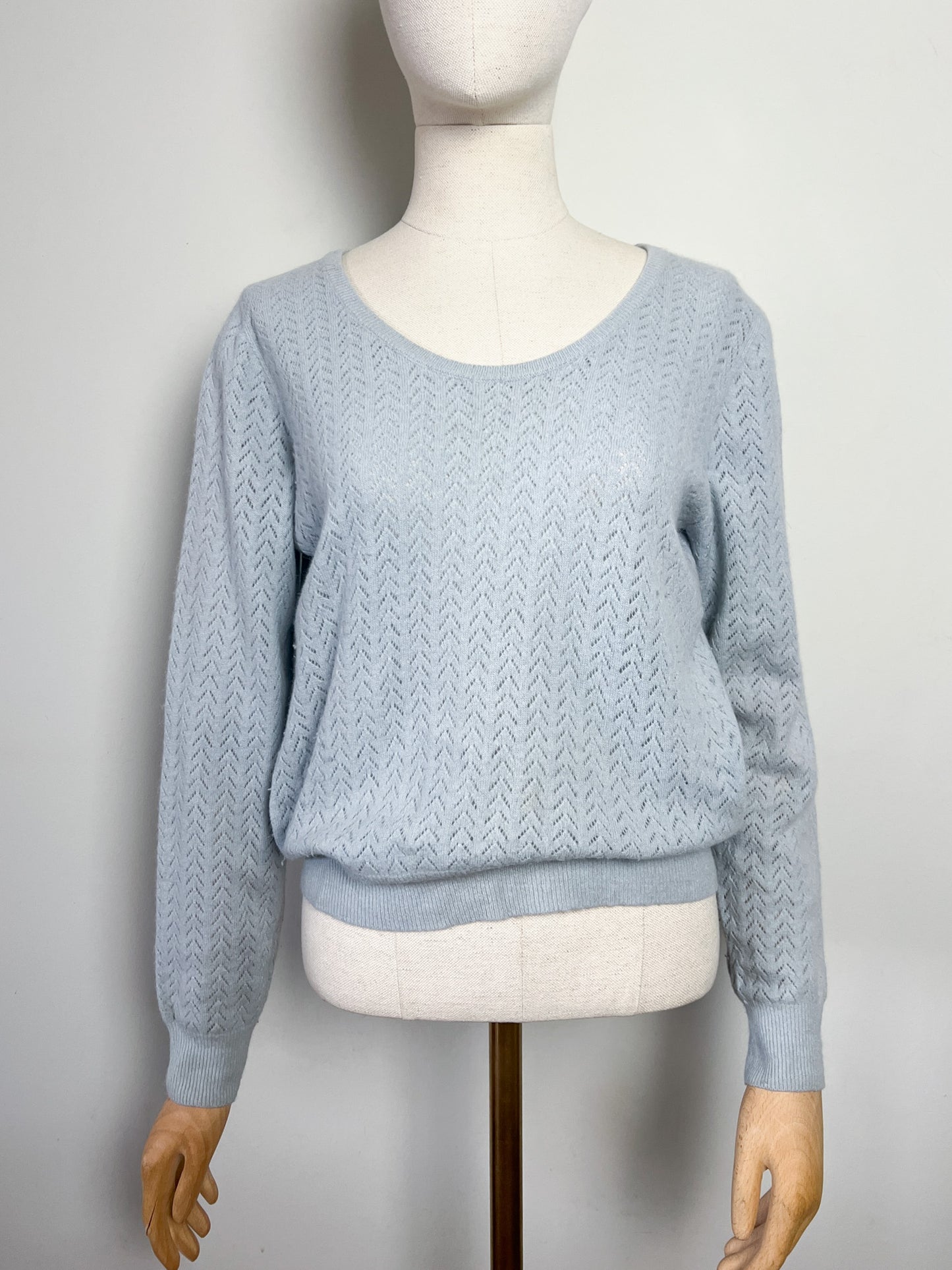 Pull Benetton en Laine Angora Ajourée - Bleu Clair - Taille S