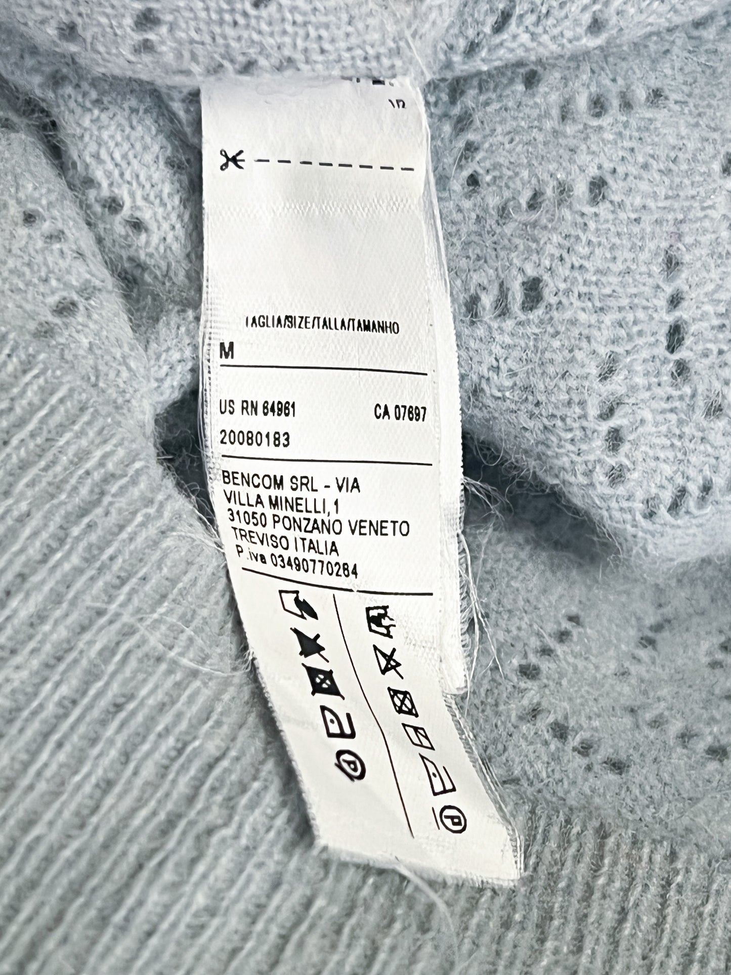 Pull Benetton en Laine Angora Ajourée - Bleu Clair - Taille S