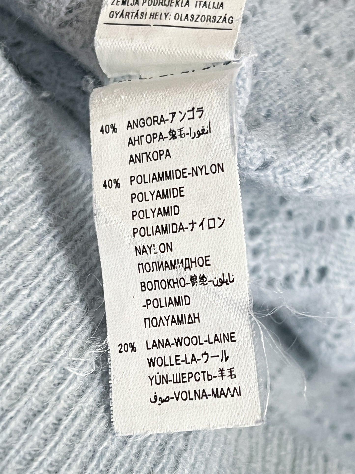 Pull Benetton en Laine Angora Ajourée - Bleu Clair - Taille S