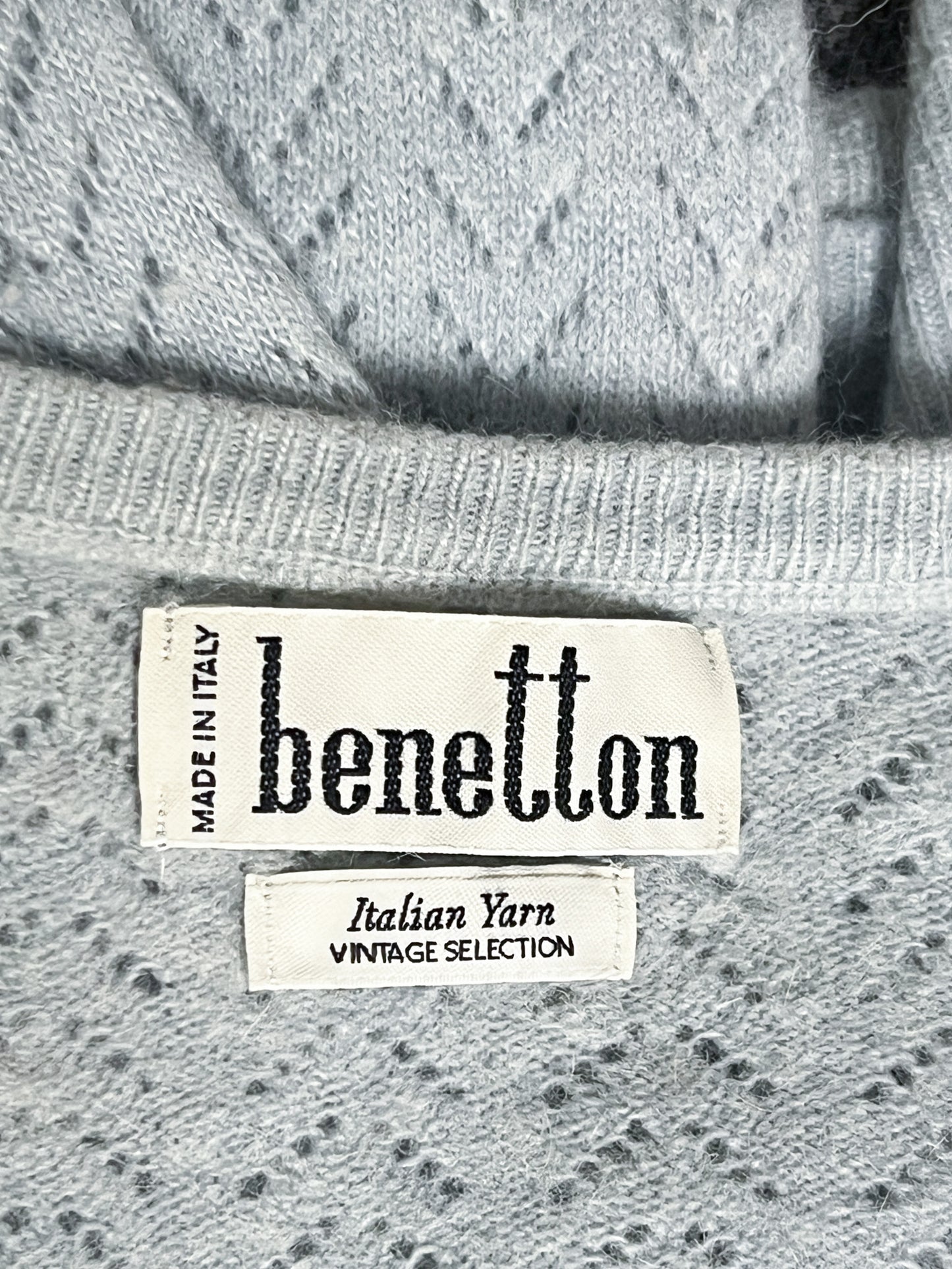 Pull Benetton en Laine Angora Ajourée - Bleu Clair - Taille S