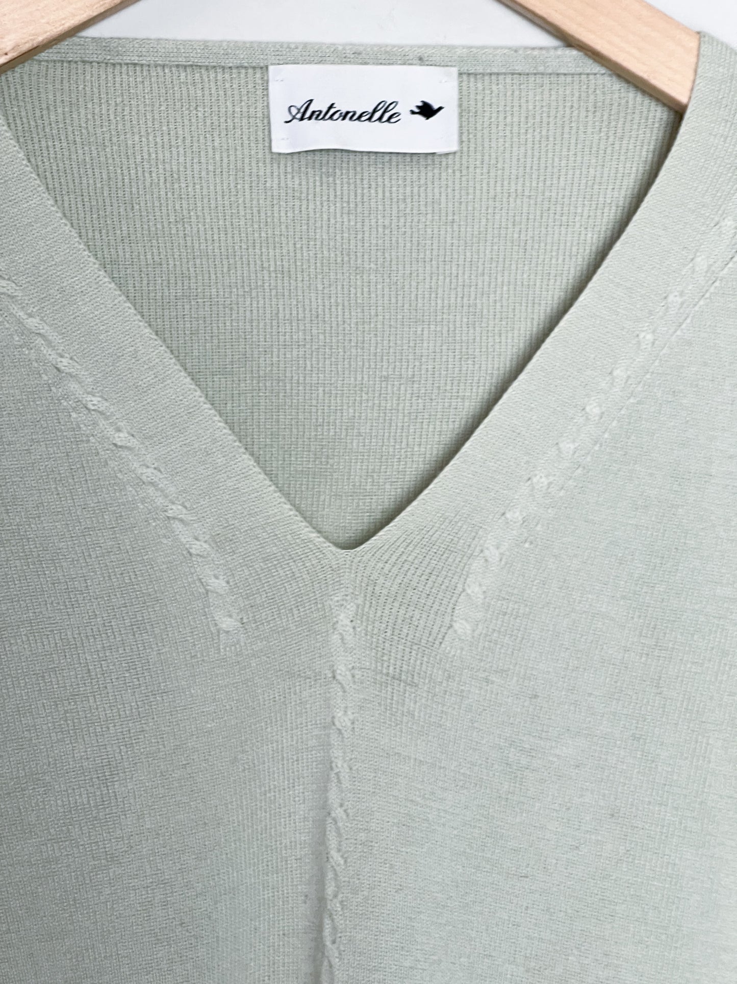 Pull Antonelle en Laine - Vert d'Eau - Détails Torsades - T. 36