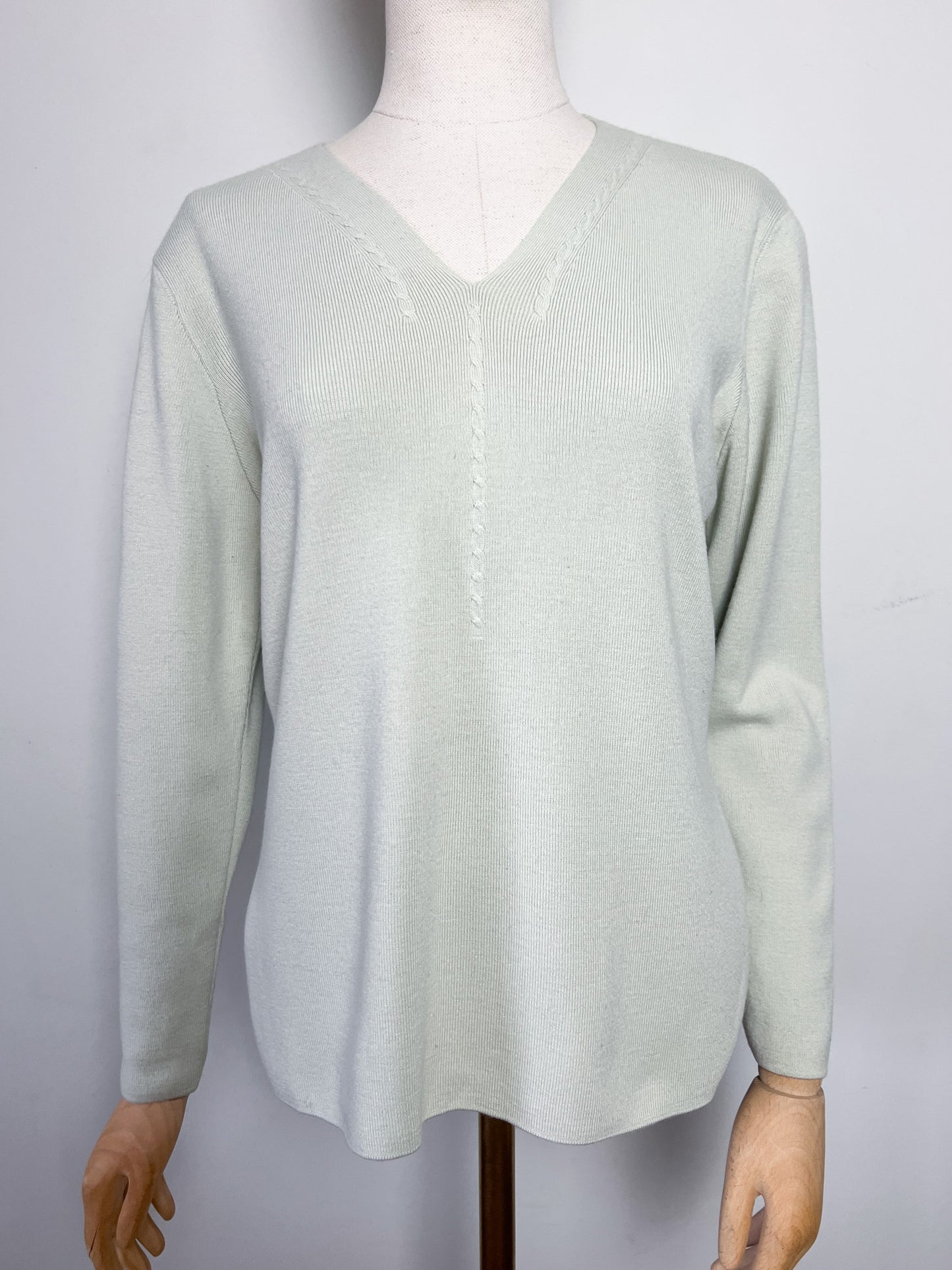 Pull Antonelle en Laine - Vert d'Eau - Détails Torsades - T. 36