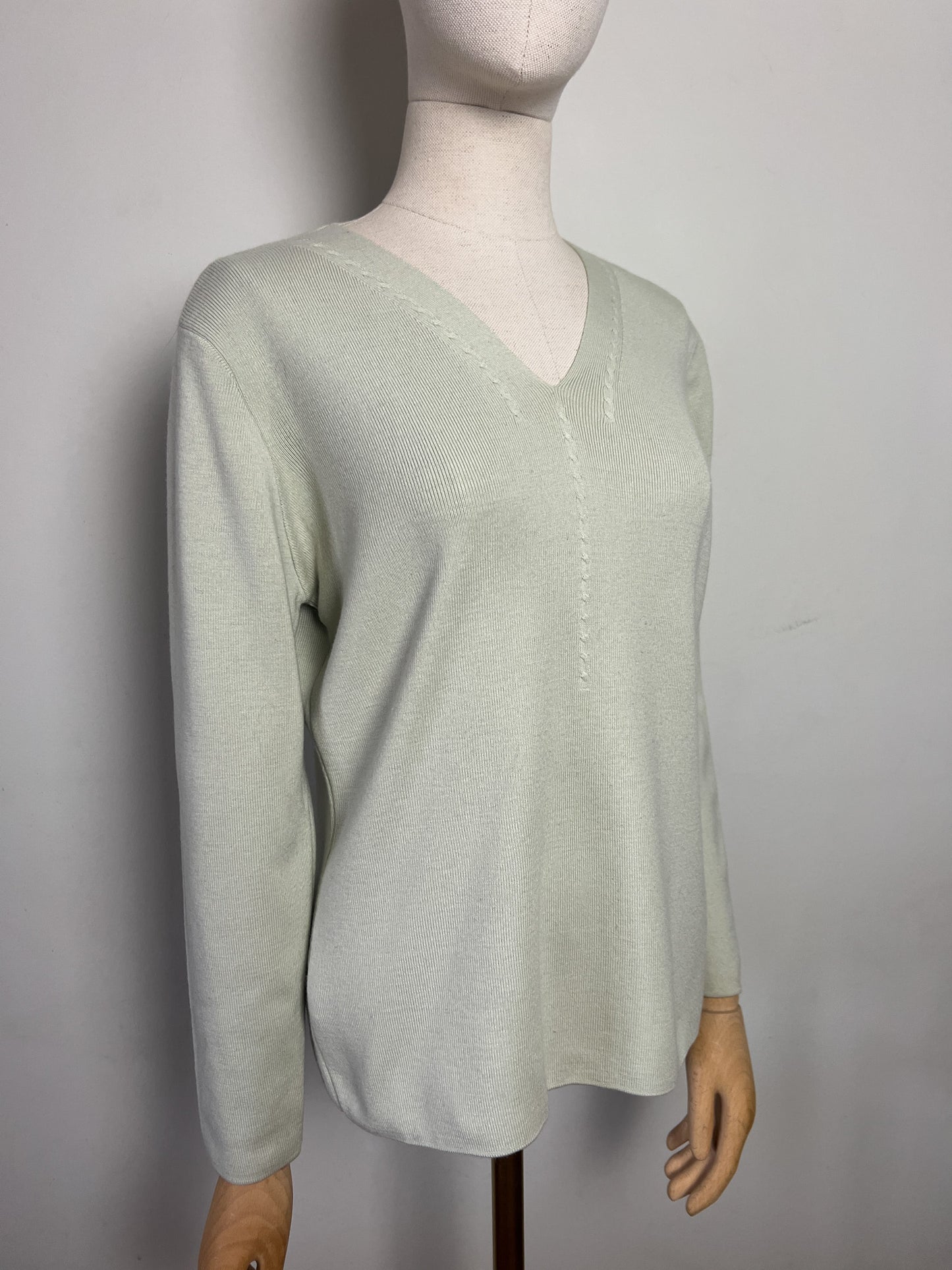 Pull Antonelle en Laine - Vert d'Eau - Détails Torsades - T. 36