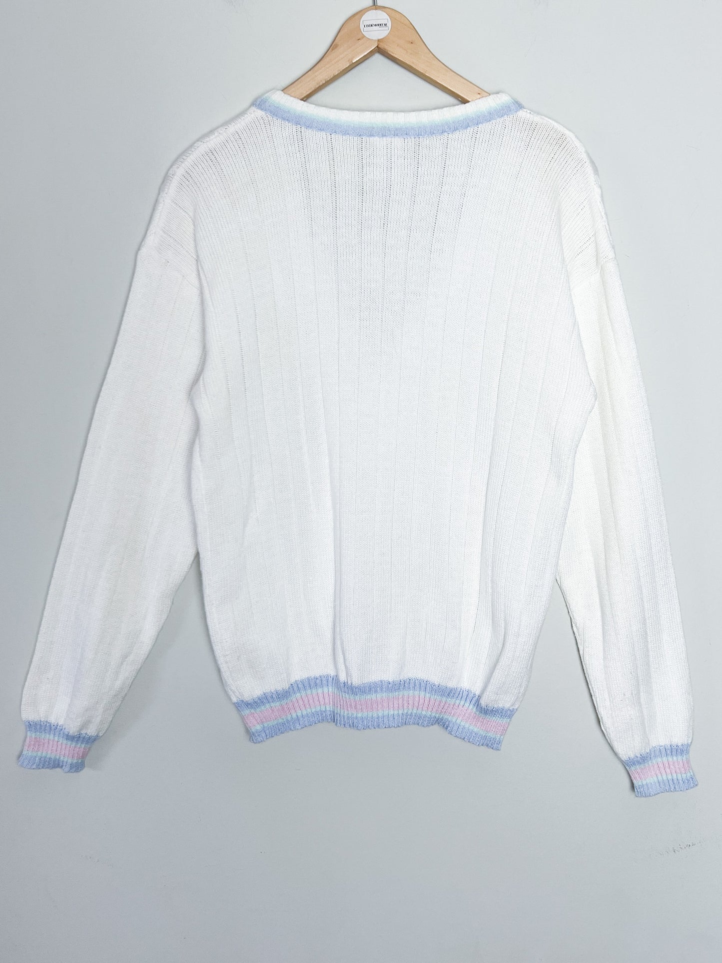 Cardigan Vintage Marèse en Coton - Torsades & Bandes Pastels - T. 36/38