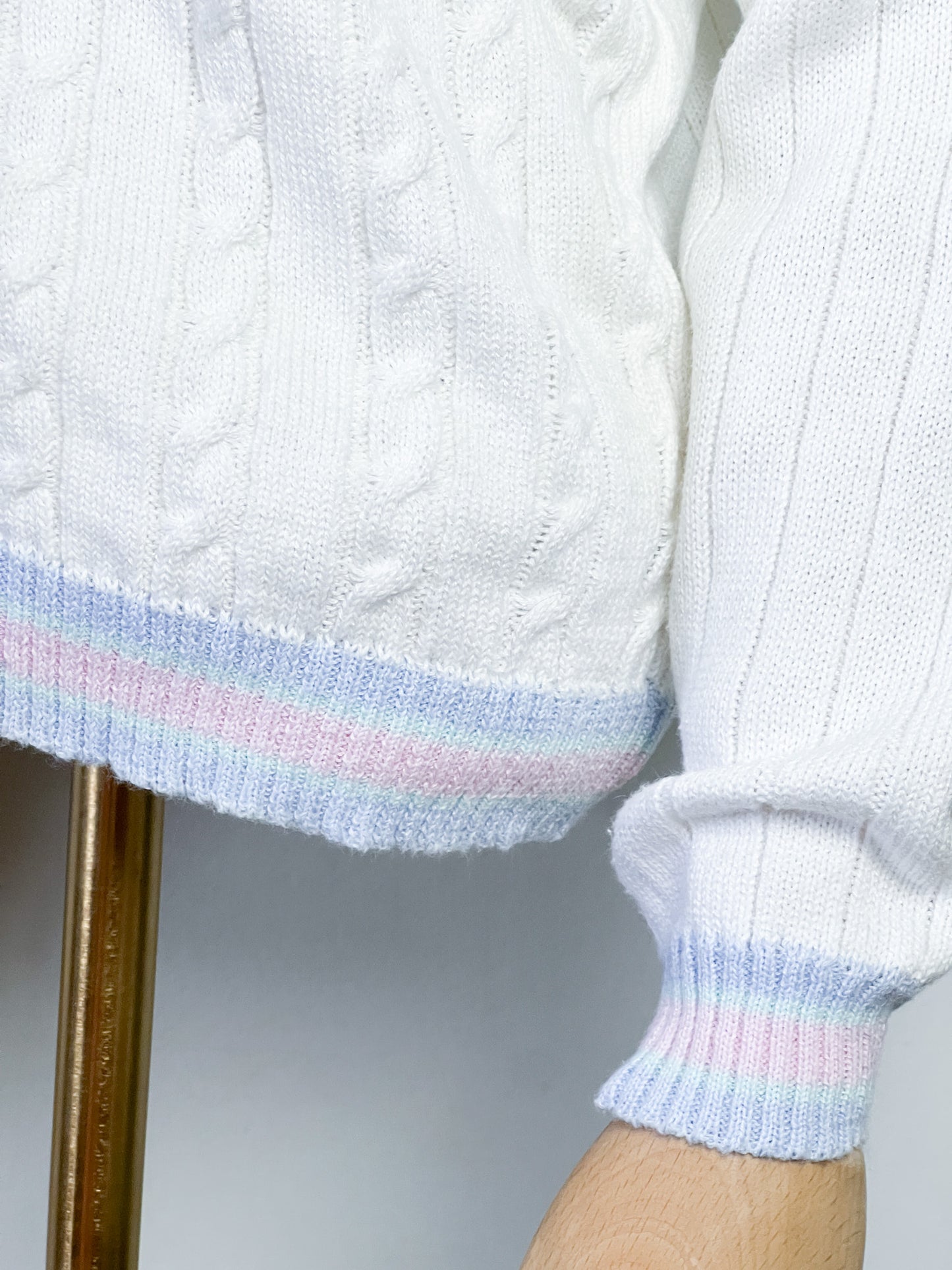 Cardigan Vintage Marèse en Coton - Torsades & Bandes Pastels - T. 36/38