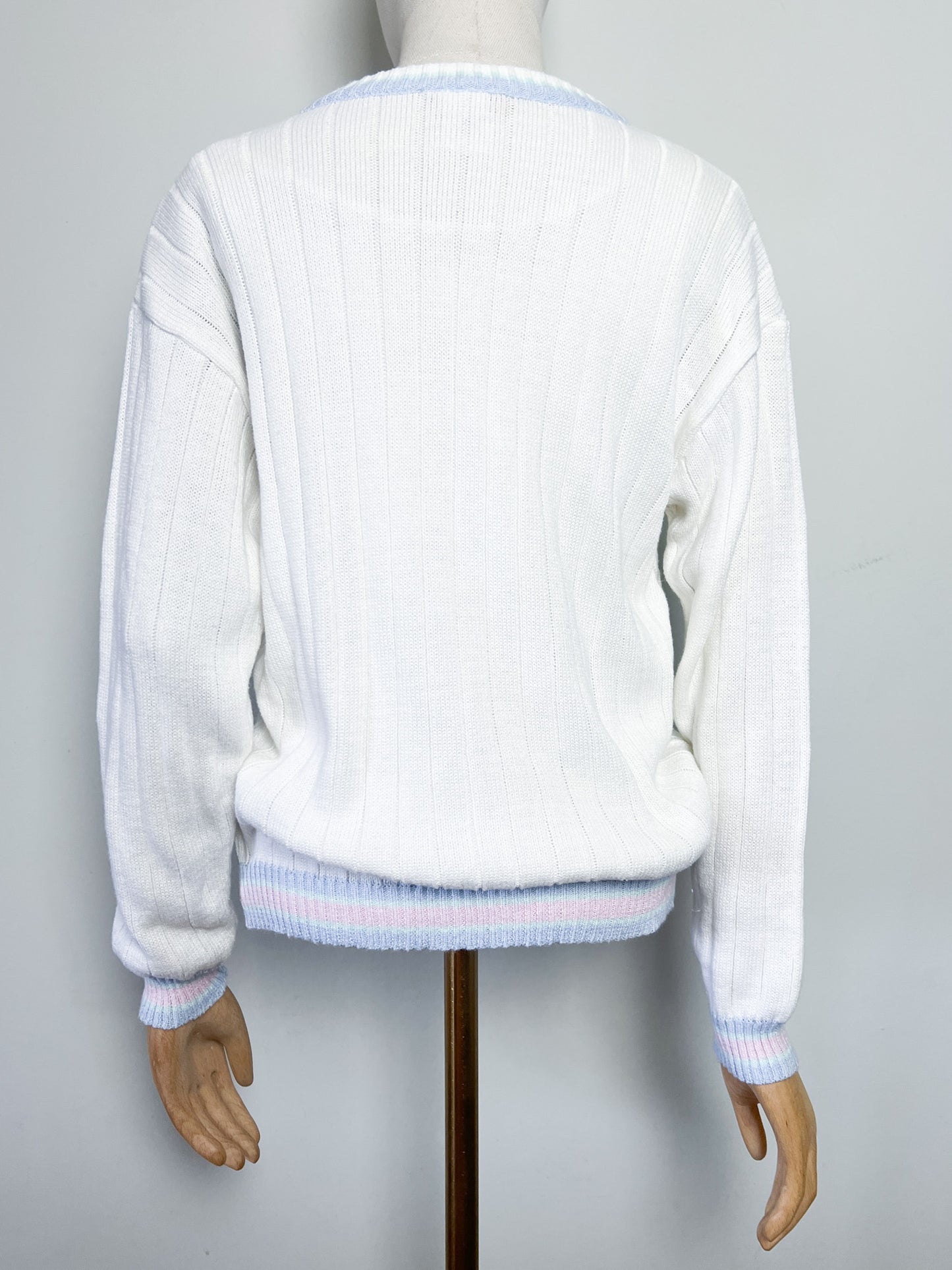Cardigan Vintage Marèse en Coton - Torsades & Bandes Pastels - T. 36/38