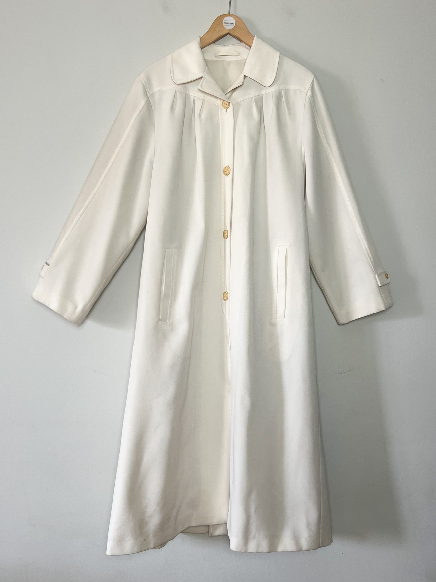 Manteau Vintage Crème des Années 70 - Ceinture & Détails au Dos - T. 38/40