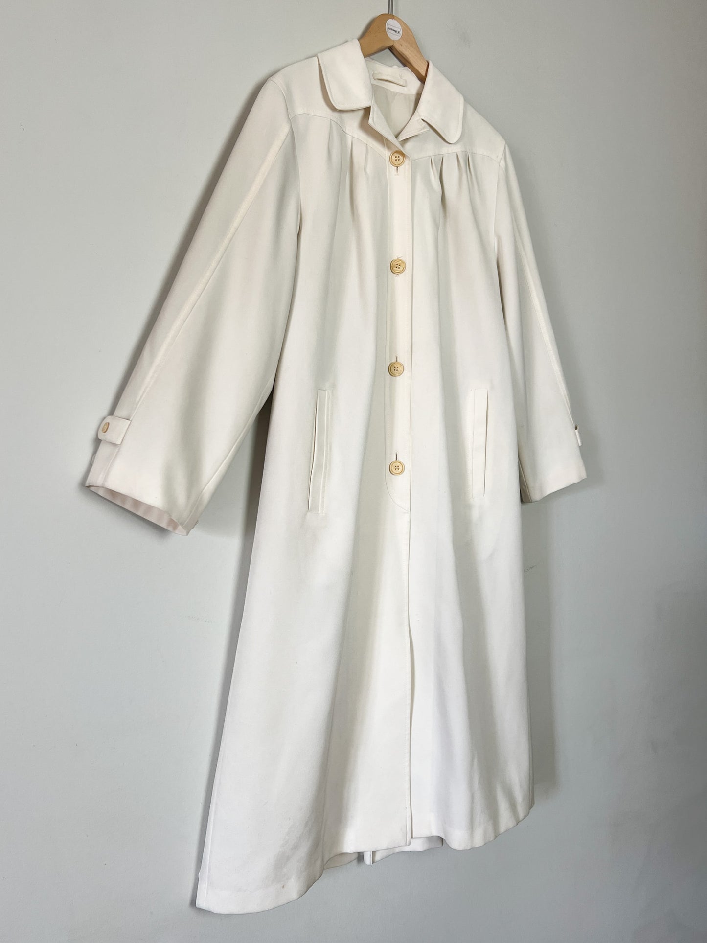 Manteau Vintage Crème des Années 70 - Ceinture & Détails au Dos - T. 38/40