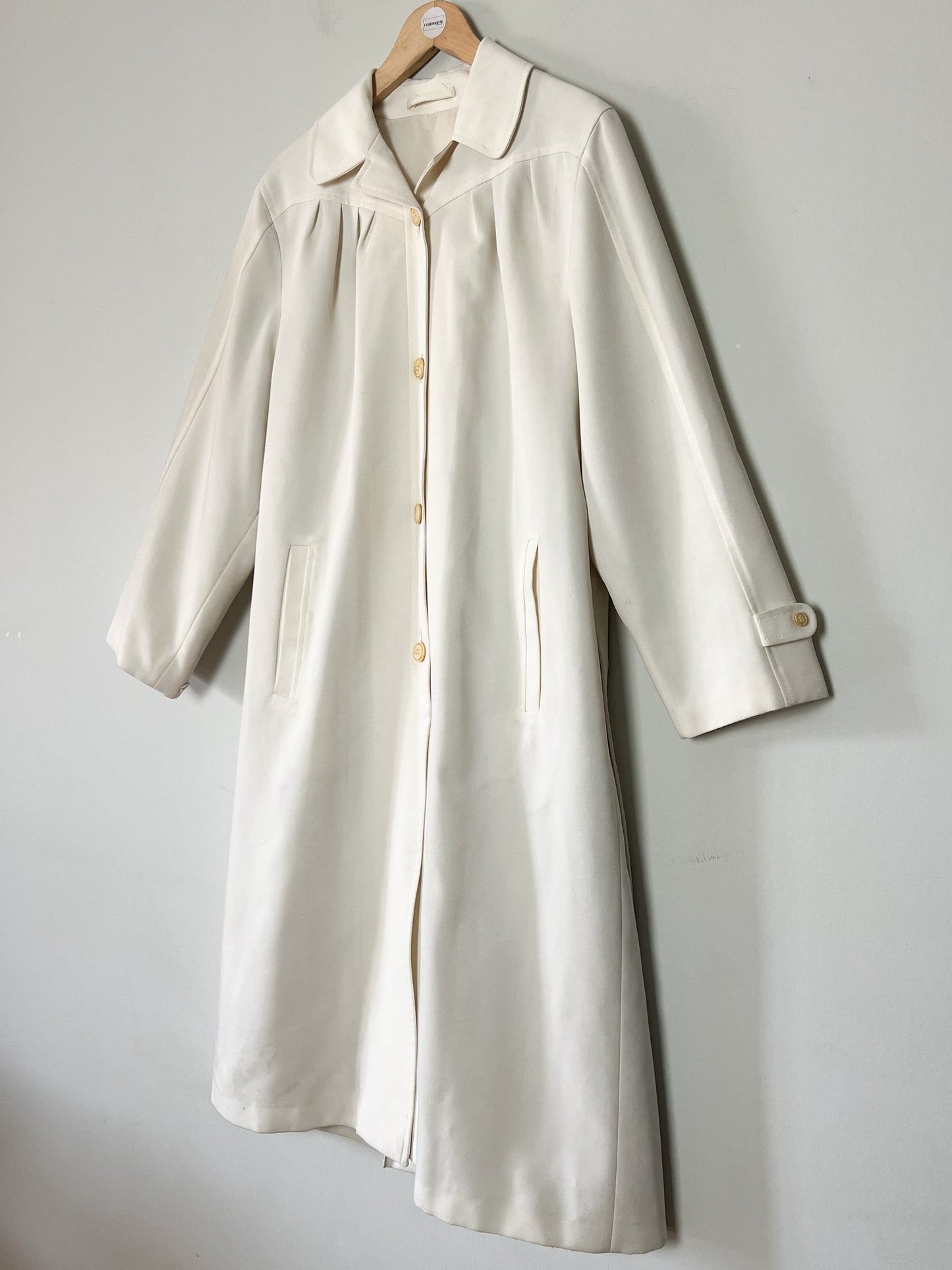 Manteau Vintage Crème des Années 70 - Ceinture & Détails au Dos - T. 38/40
