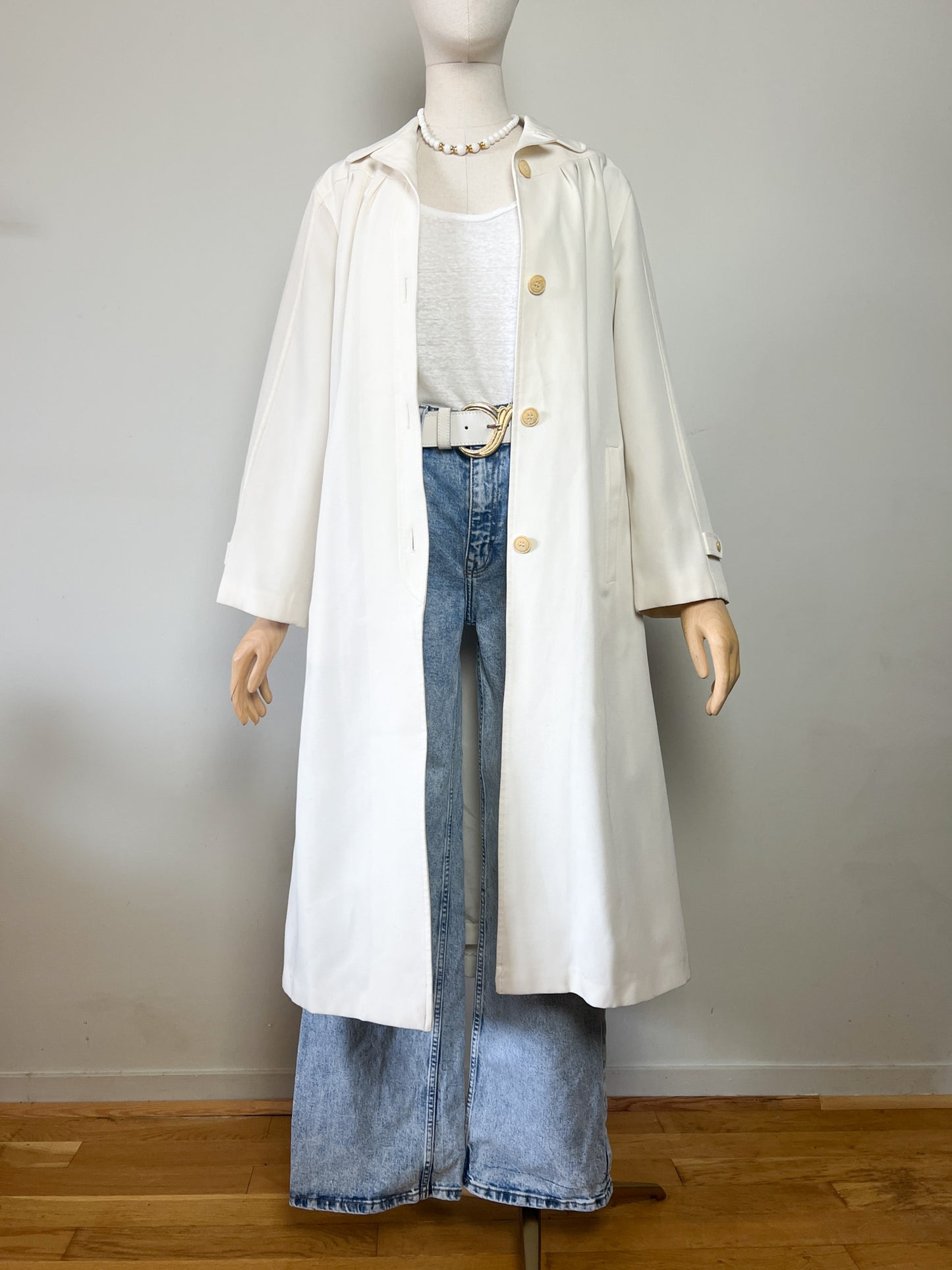 Manteau Vintage Crème des Années 70 - Ceinture & Détails au Dos - T. 38/40