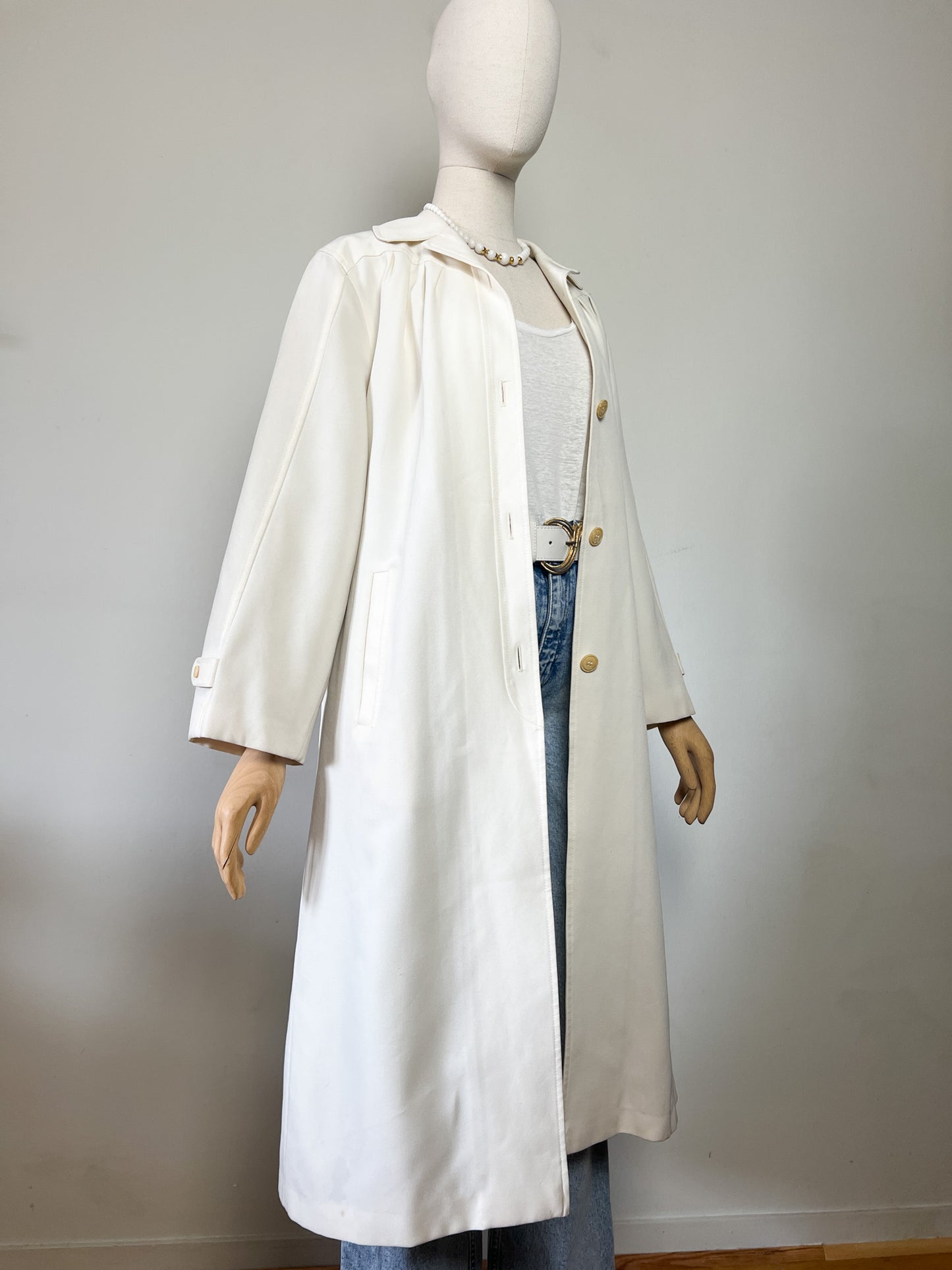 Manteau Vintage Crème des Années 70 - Ceinture & Détails au Dos - T. 38/40