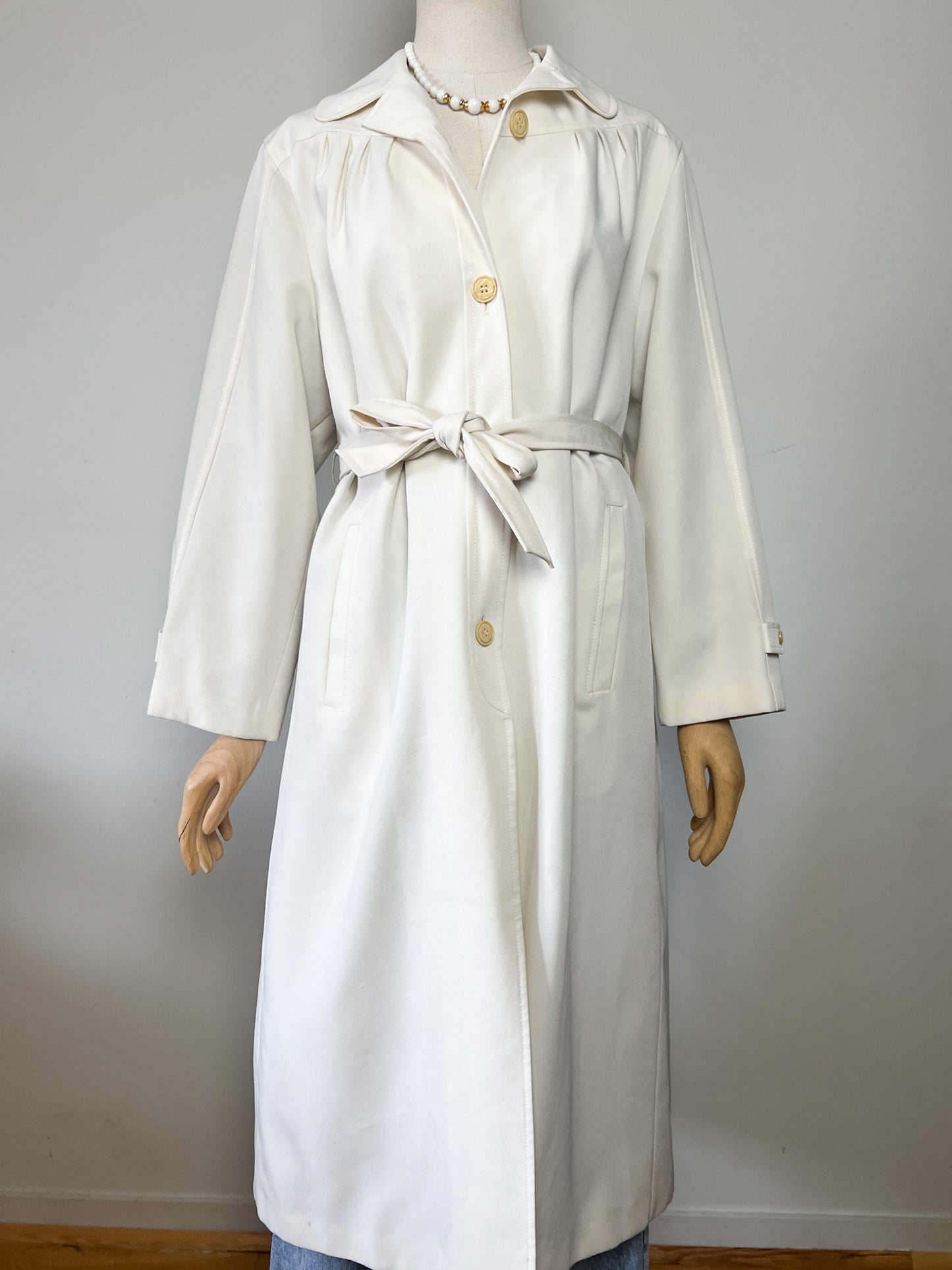 Manteau Vintage Crème des Années 70 - Ceinture & Détails au Dos - T. 38/40