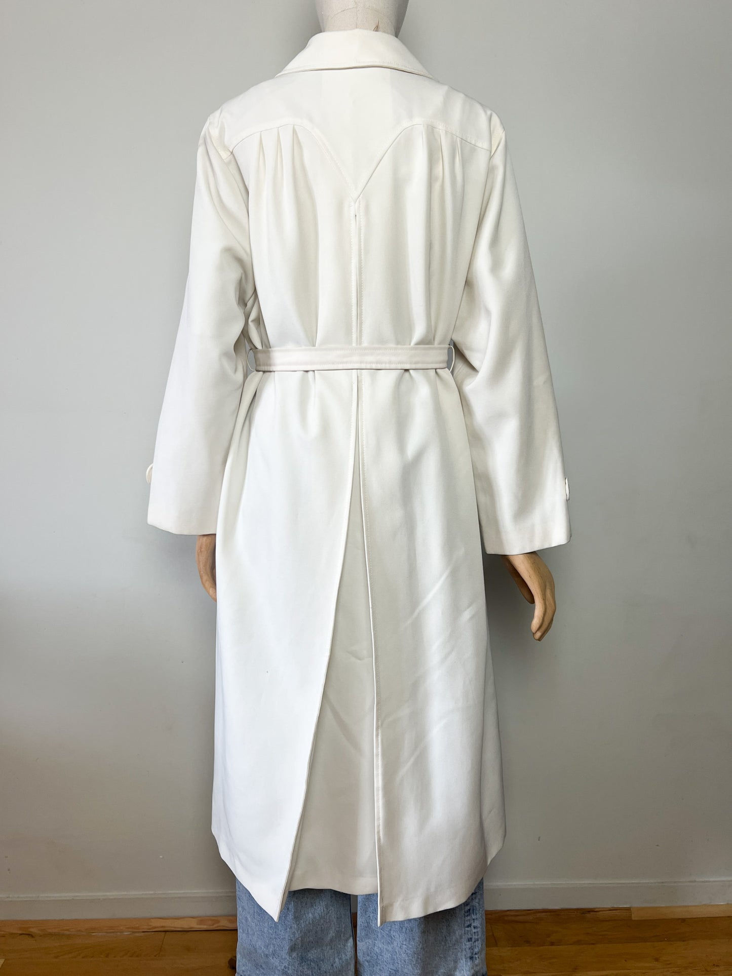 Manteau Vintage Crème des Années 70 - Ceinture & Détails au Dos - T. 38/40