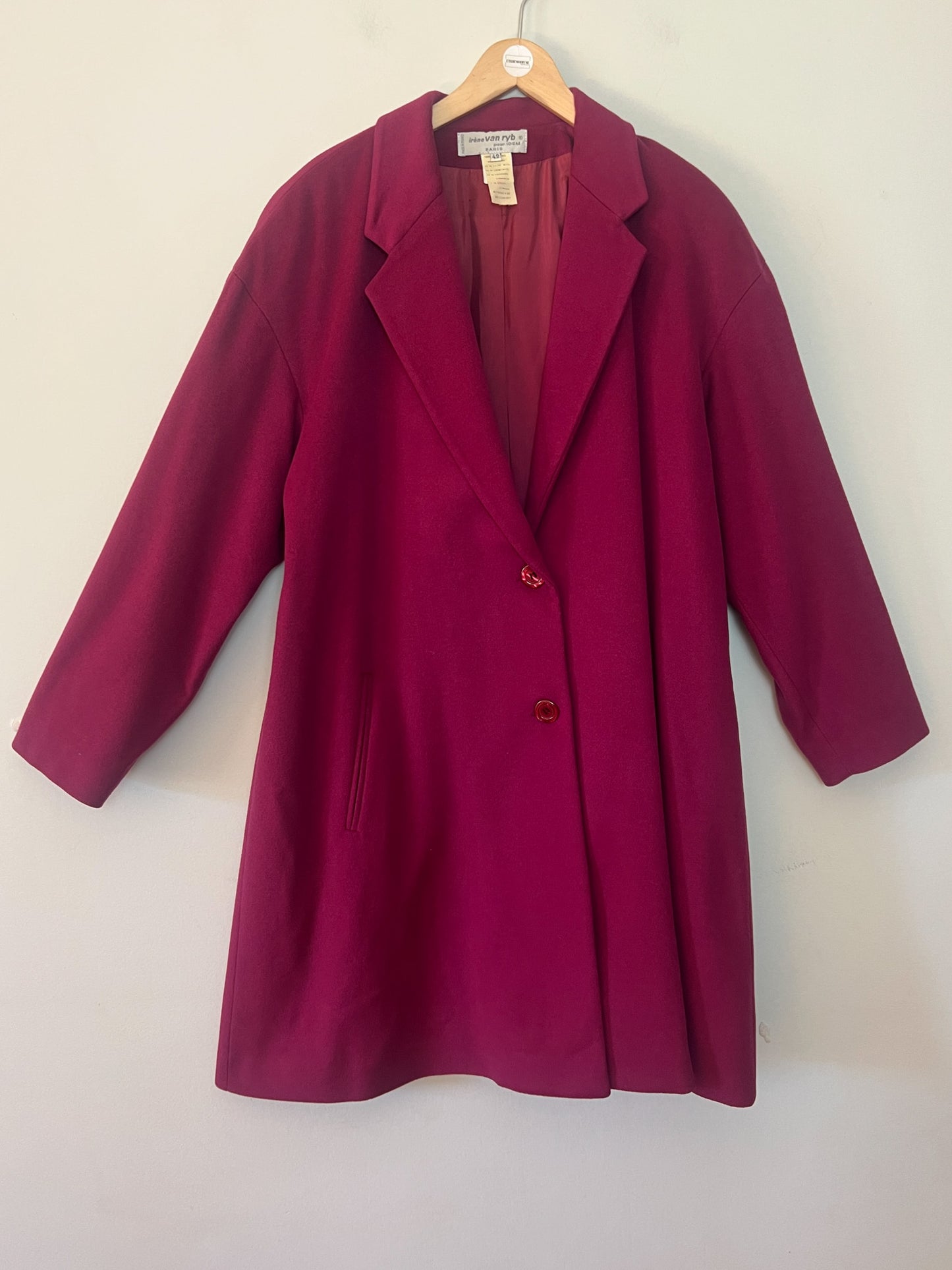 Manteau Vintage Irène Van Ryb en Laine et Cachemire - Bordeaux - T. 42