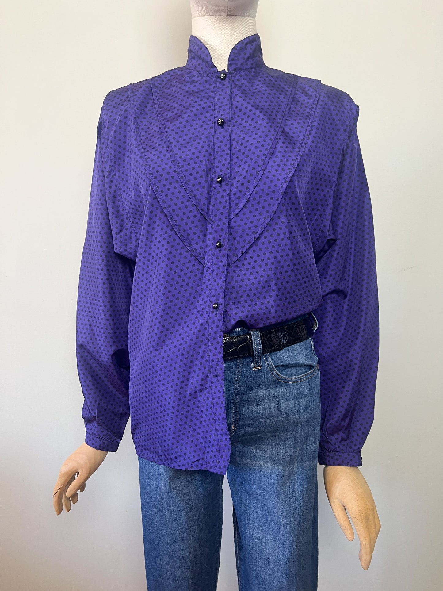 Chemisier Vintage Cacharel Années 80 - Violet à Pois - Taille 38