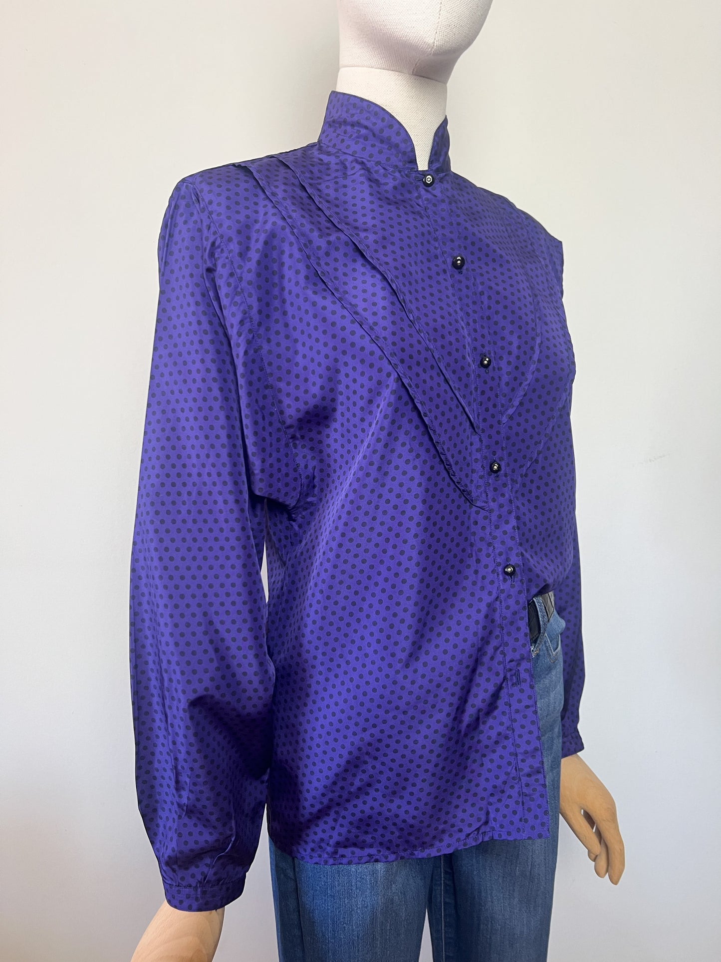 Chemisier Vintage Cacharel Années 80 - Violet à Pois - Taille 38