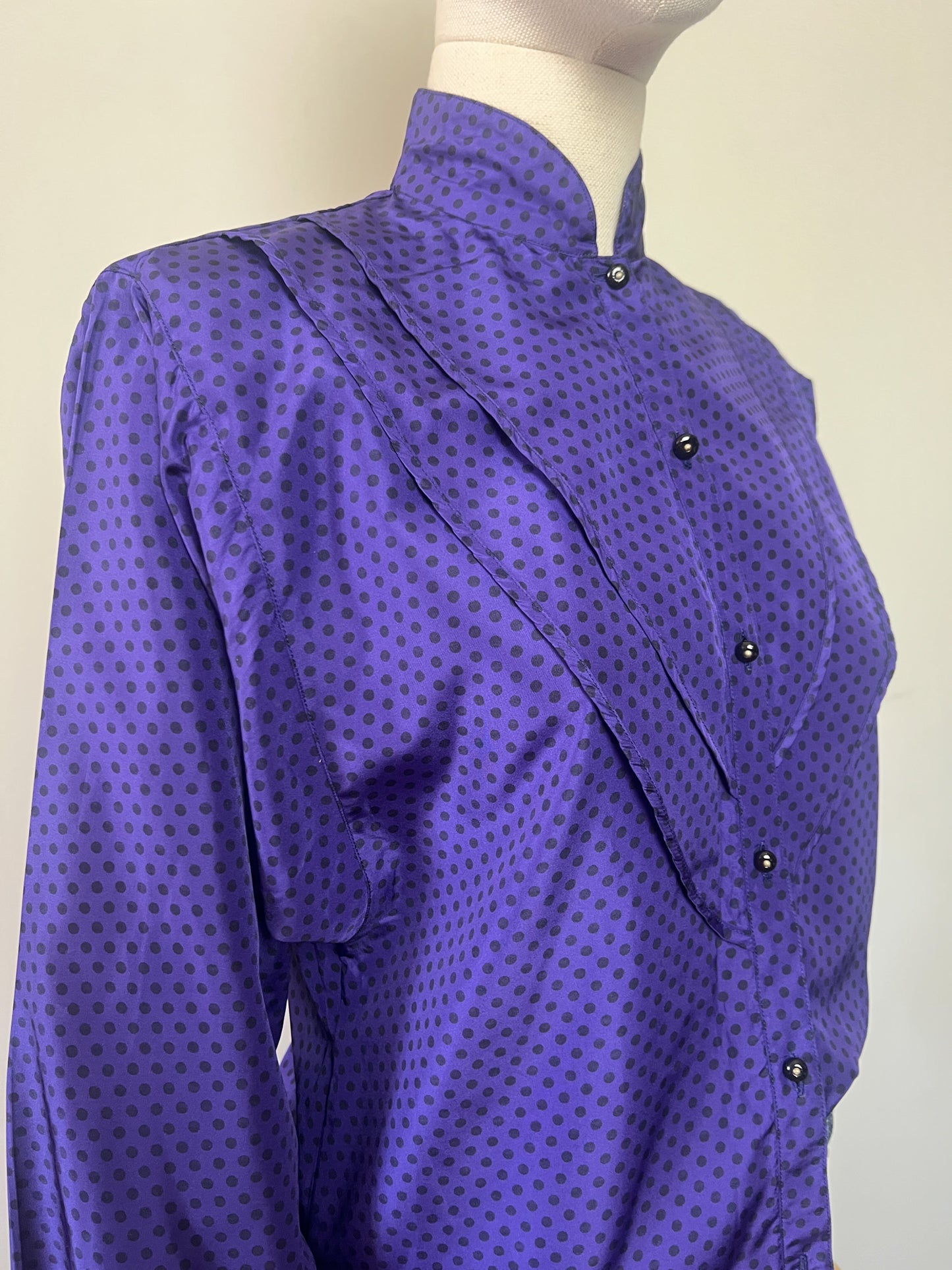 Chemisier Vintage Cacharel Années 80 - Violet à Pois - Taille 38