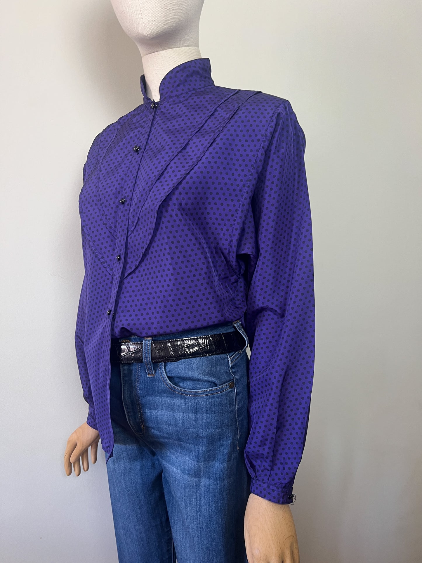 Chemisier Vintage Cacharel Années 80 - Violet à Pois - Taille 38