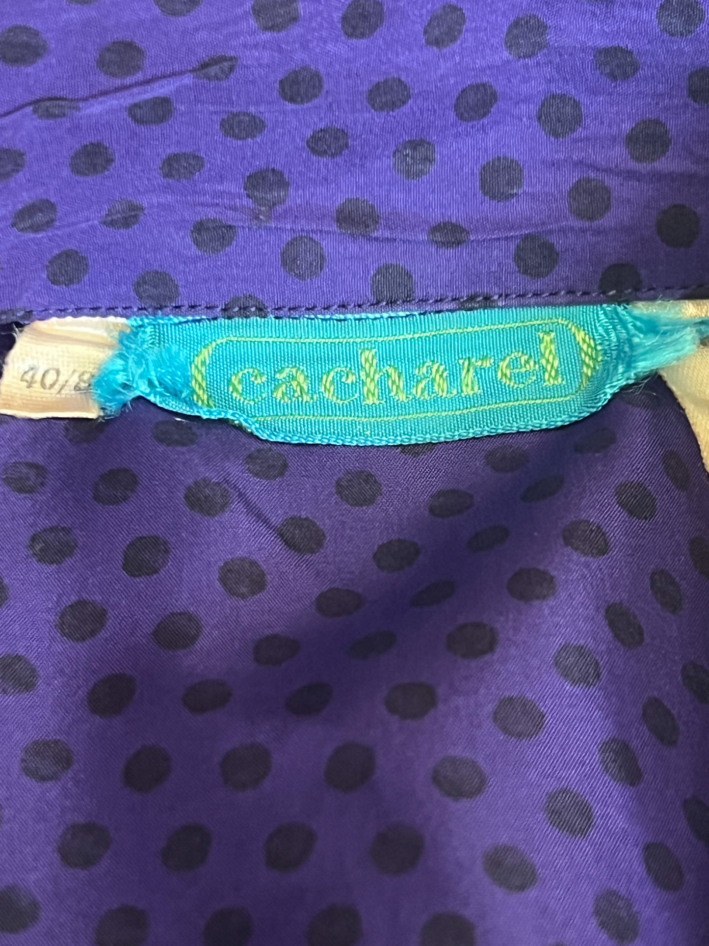 Chemisier Vintage Cacharel Années 80 - Violet à Pois - Taille 38