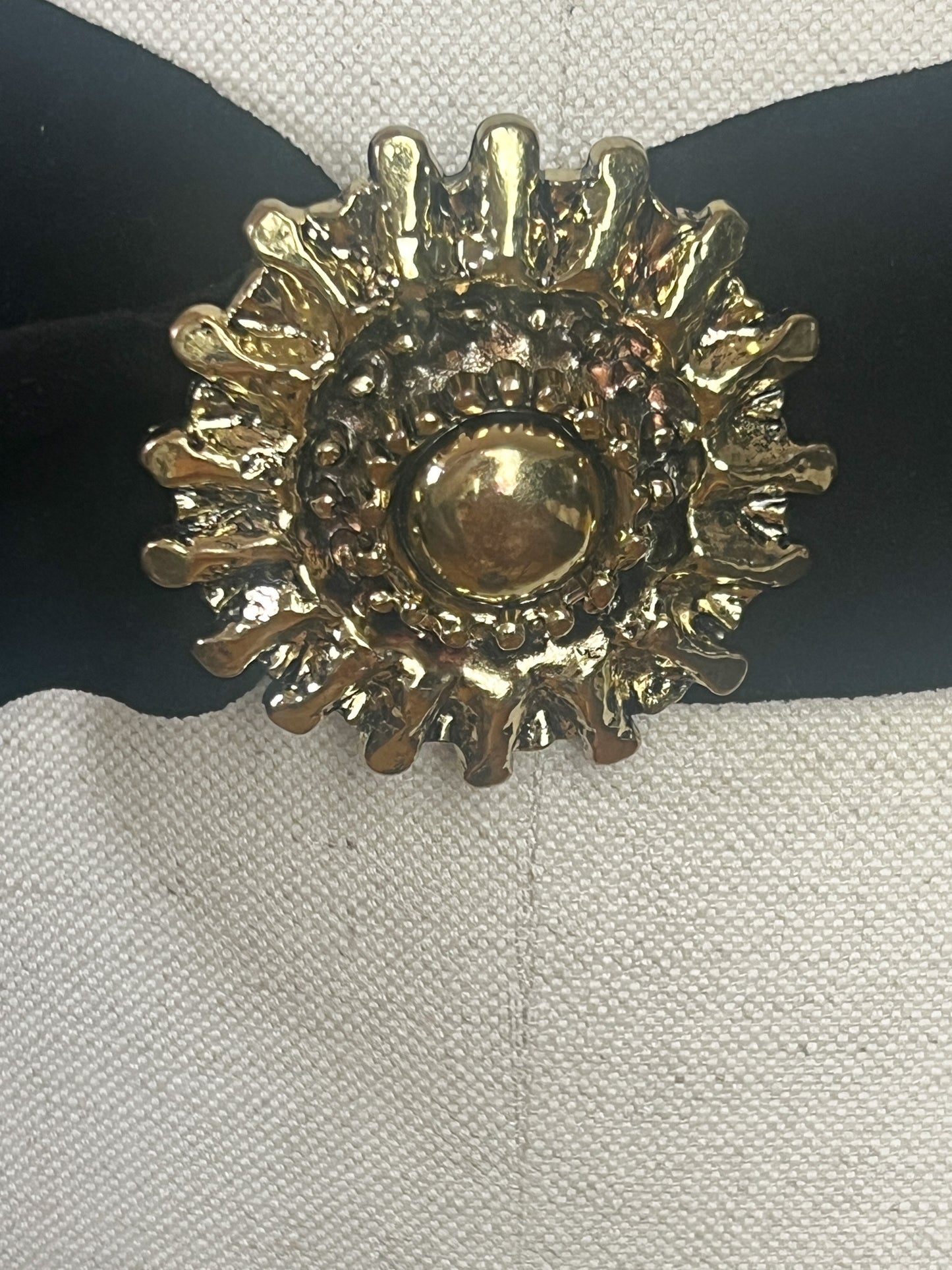 Ceinture Style Vintage en Velours de Cuir Noir - Boucle Dorée - T. S