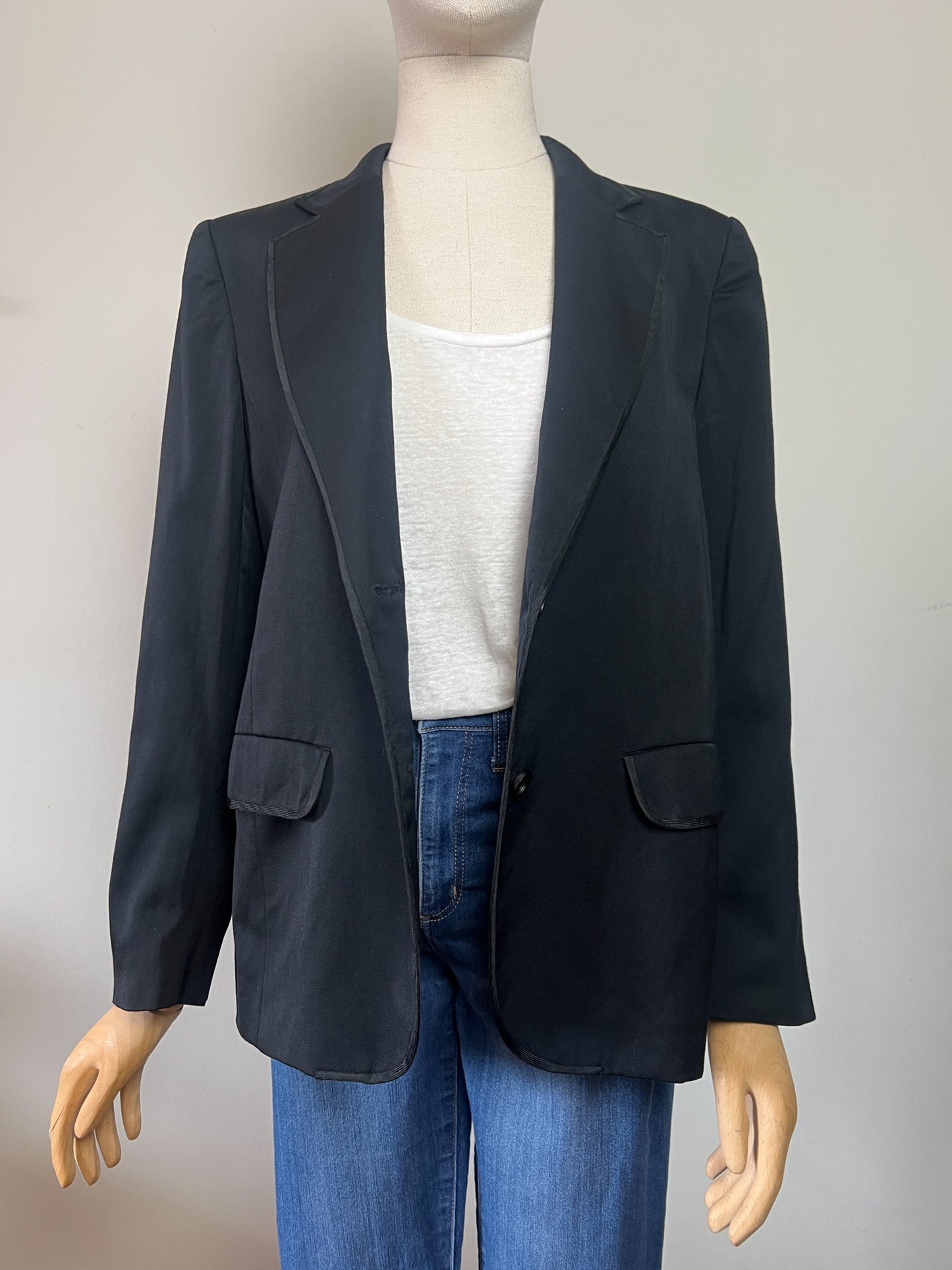 Blazer TED LAPIDUS Diffusion Vintage Années 80/90 - 100% Laine Vierge Noire - Galons Élégants - Made in France - Taille 38/40 FR