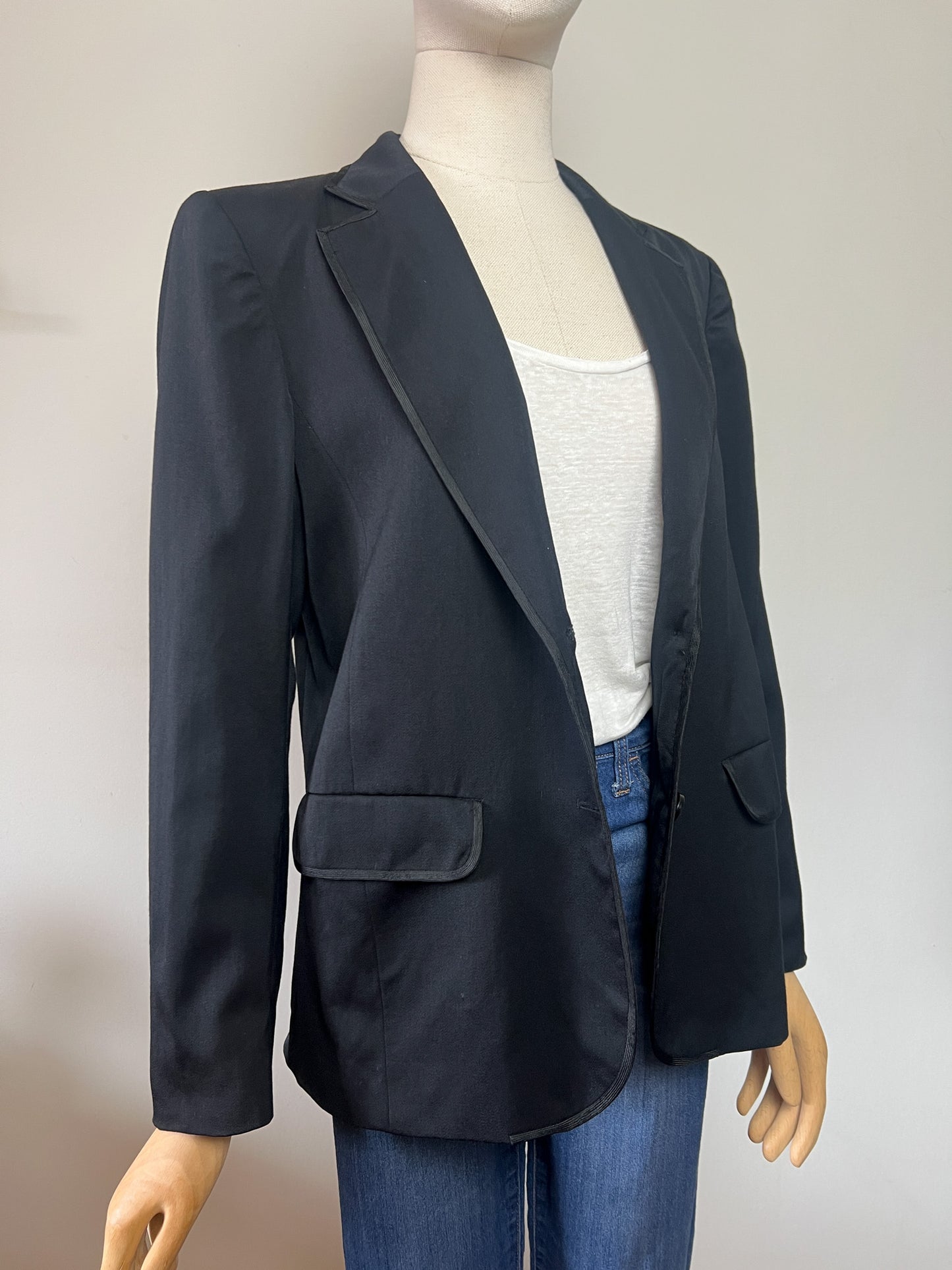 Blazer TED LAPIDUS Diffusion Vintage Années 80/90 - 100% Laine Vierge Noire - Galons Élégants - Made in France - Taille 38/40 FR